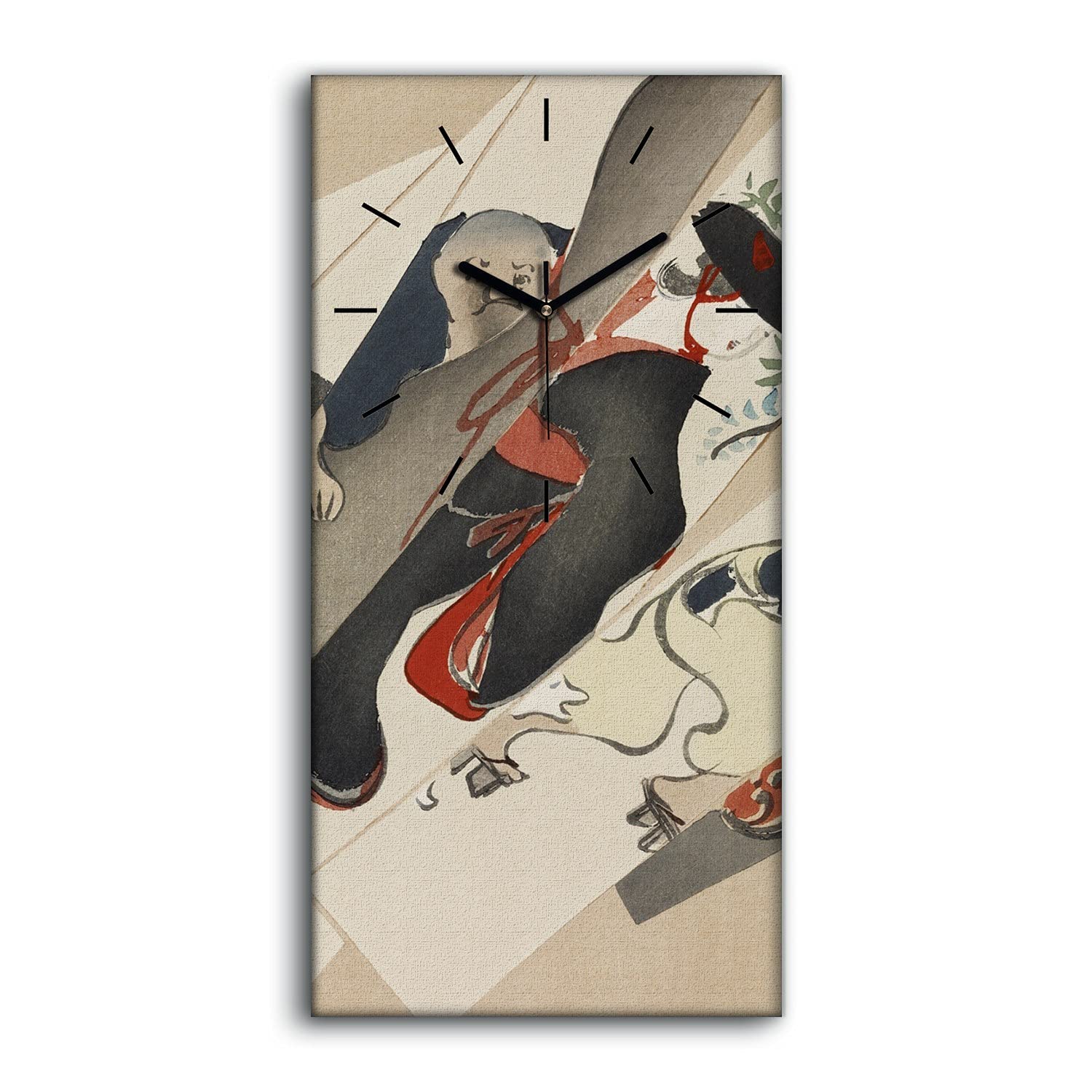 Horloge sur toile 30x60cm art mural abstrait asiatique moderne tableau salon