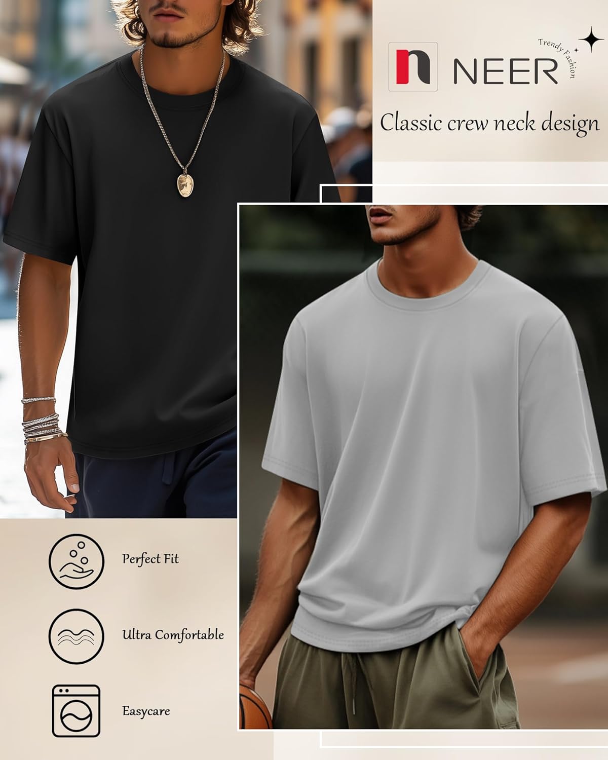 Neer 3 Pack Men's Round Neck T Shirts 95% Cotton M-7XL Short Sleeve Tops Regular Big Tall Tees Soft 2026 Summer Basic Tops - Image 3