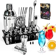 EATAKWARD 27Pcs Bartender Kit with Acrylic Stand, Cocktail Shaker Set Bartending Bar Tool Set with Martini Shaker, Jigger, Strainer, Mixer Spoon, Tongs, Recipe Book for Bar, Home Party Drink Mixing
