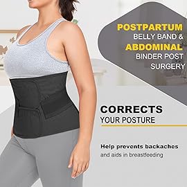 QEESMEI Postpartum Belly Band Abdominal Binder Post Surgery C-section Belly Binder Wrap Girdle Recovery Belt Back Support (Black, Large)