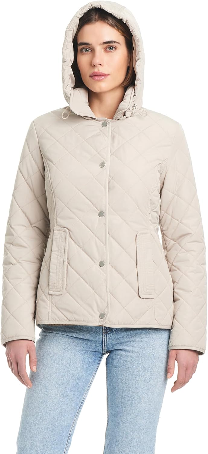 Jones New York womens Jones New York Ladies Lightweight Quilted Jacket With a Hood - Image 2