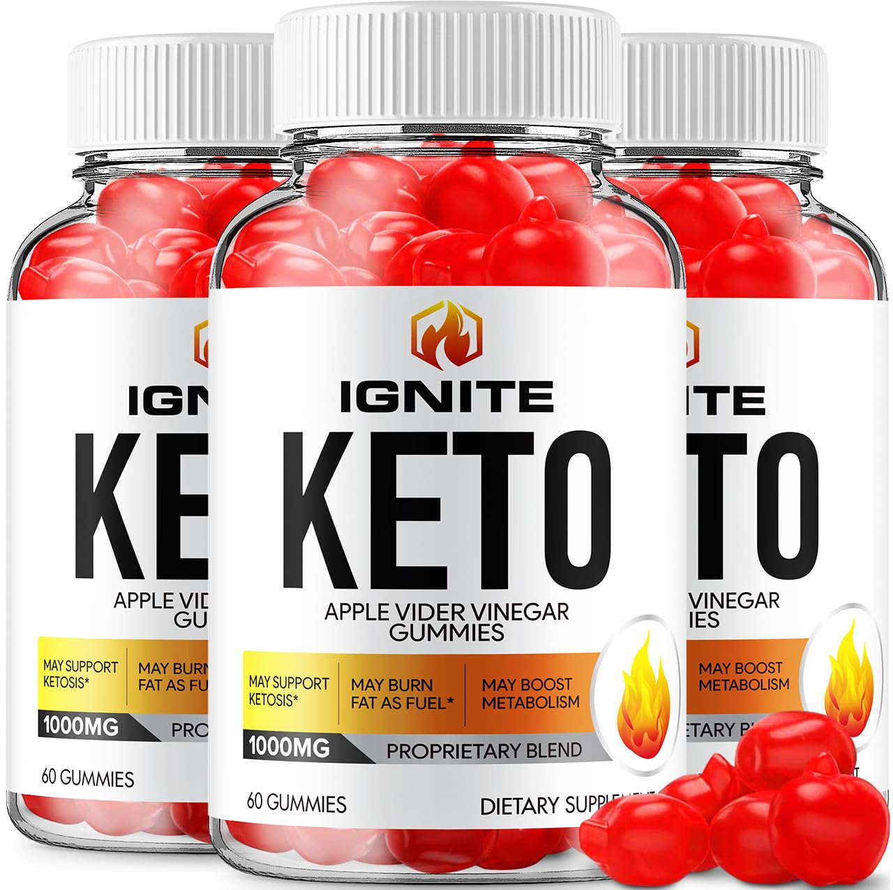 (3 Pack) Ignite Keto ACV Gummies - Advanced Formula Ignite Keto Plus ACV Gummies Apple Cider Vinegar Ignite ACV Dietary Supplement (180 Gummies)