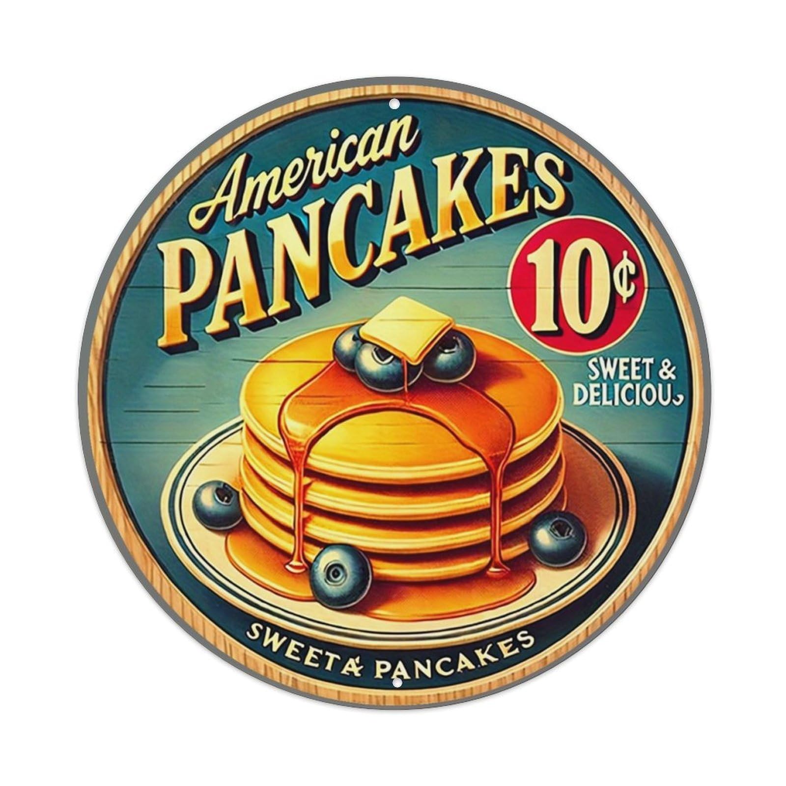 Jdyansheng Vintage American Pancakes Ten Cents Sweet Delicious Tin Sign Metal Poster Metal Signs For Home Man Cave Bar Cafe Kitchen Laundry Room Wall Decorations 8X8 Inches
