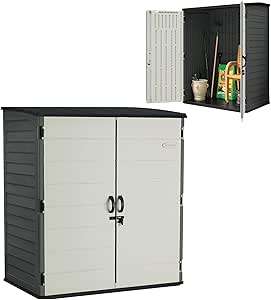 Suncast 106 Cu Ft Extra Large Vertical Outdoor Storage Shed - Resin Shed & Outdoor Storage with Floor and Lockable Double Doors, Weatherproof for Garden Tools, Pool Equipment, & Patio Cushions