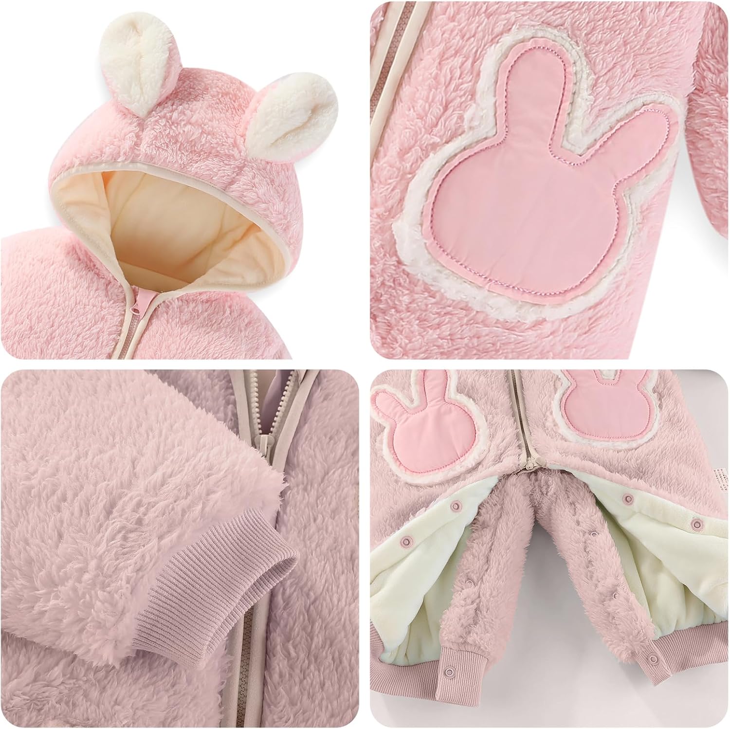 JiAmy Baby Fleece Snowsuit Newborn Hooded Winter Outfits Infant Boys Girls Hooded Zipper Jumpsuit Romper - Image 3