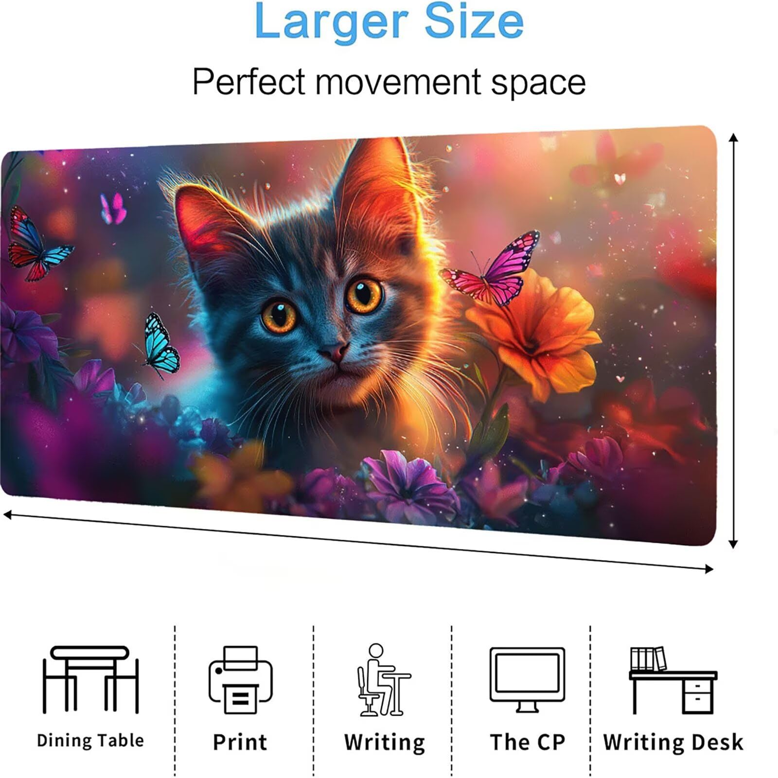 Podkładka pod mysz dla kota, podkładka pod mysz do gier XXL 1200 x 600 x 5 mm, podkładka na biurko dla graczy, bardzo duża bezszwowa mata na stół dla graczy, antypoślizgowa podstawa, wodoodporna