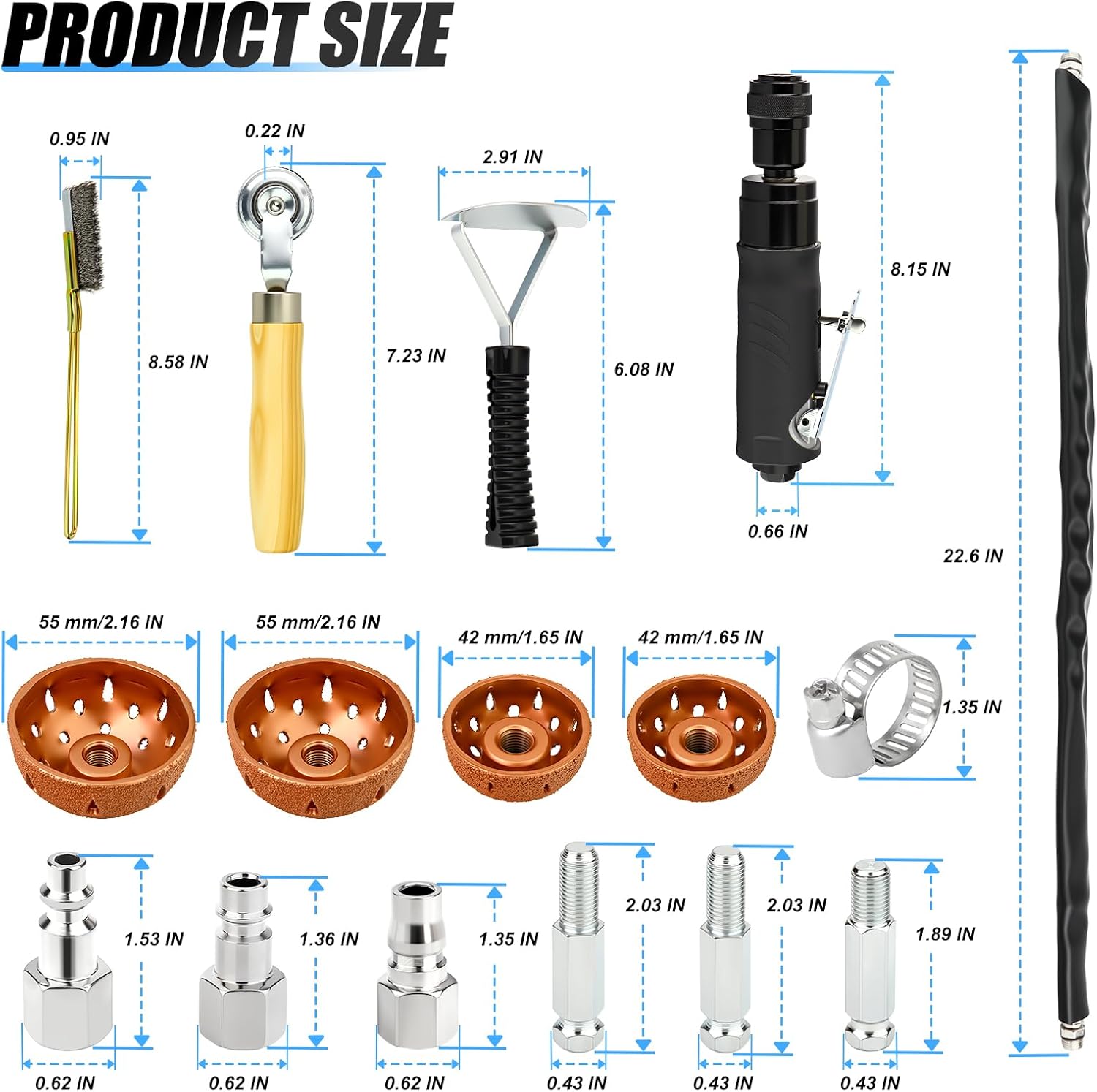 MEANLIN MEASURE Air Tire Repair Polish Patch Tools Include 2500rpm Low Speed Air Tire Buffer Tire Inner Liner Scrapper Patch Roller Tungsten Steel Buffing Wheel 42mm 55mm for Tire & Rubber Maintenance