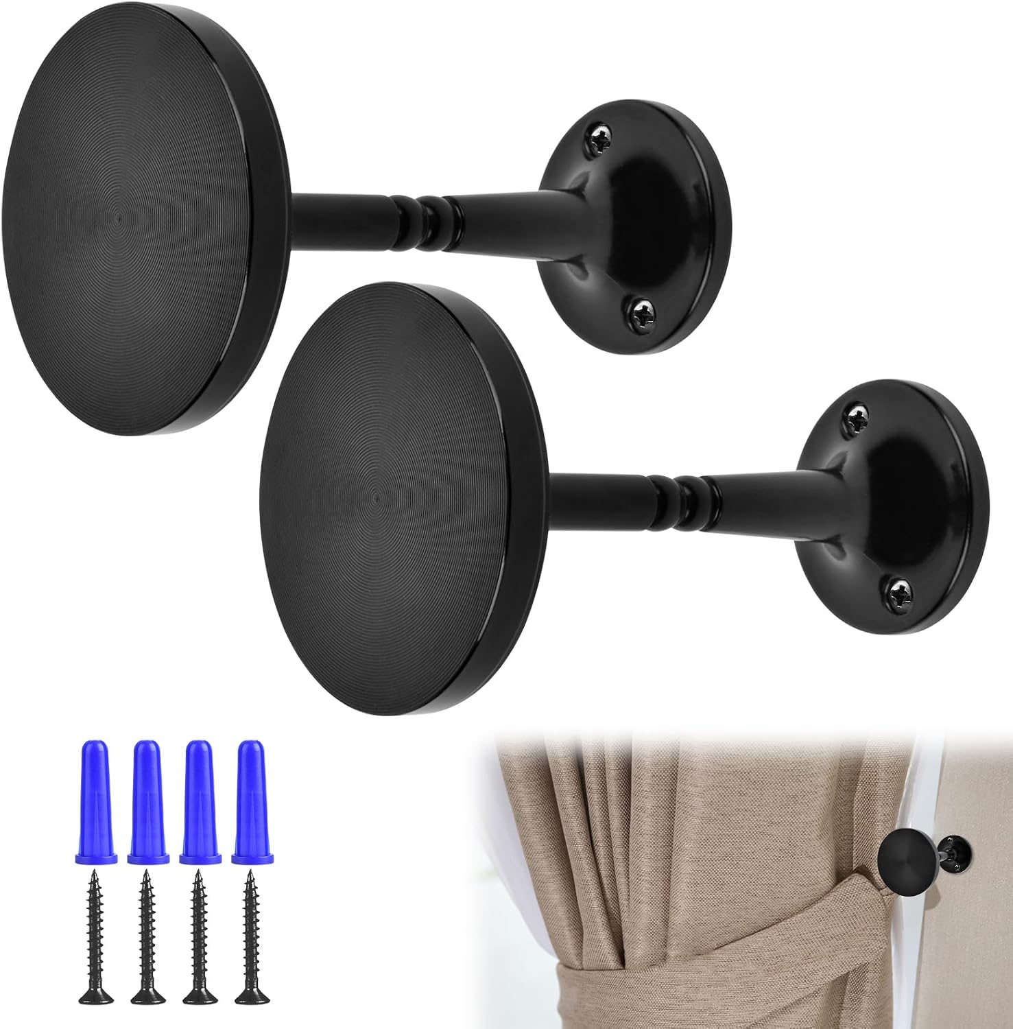 Curtain Tiebacks 2 Pack Curtain Holdbacks Curtain Holders for Wall ZincAlloy Curtain Holders Black Curtain Tiebacks Hooks for Home,Office,Bedroom,Drawing Room