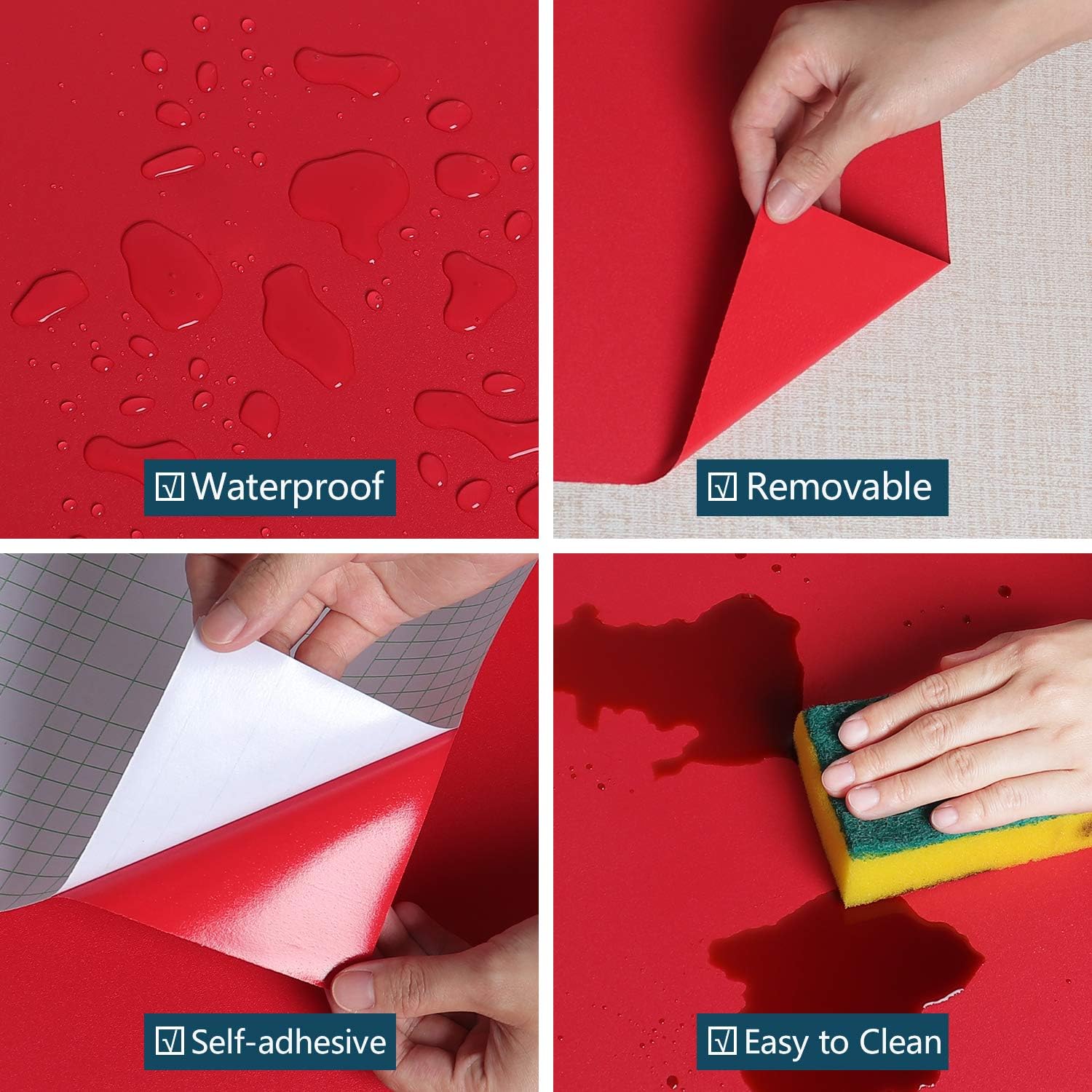 VEELIKE Matte Red Wallpaper Stick and Peel Removable Red Contact Paper for Cabinets Desk Furniture Classroom 15.7''x118'' Self Adhesive Renter Friendly Vinyl Wallpaper for Bedroom Bathroom Living Room