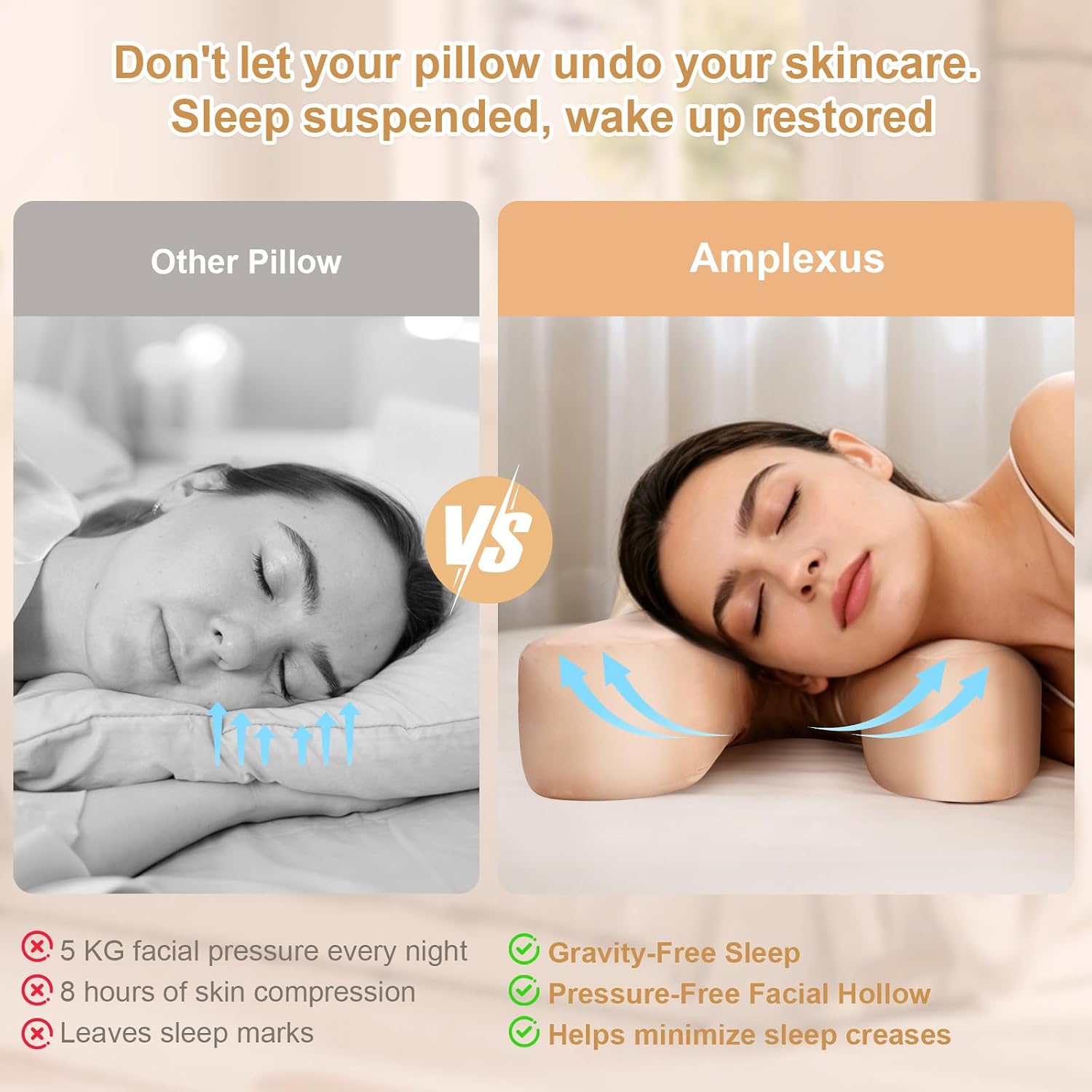 vocheer Anti Wrinkle Pillow, Anti Aging Pillow for Side Sleepers, Somnium | Ergonomic Face Pillow for Wrinkles, Silky Satin Cover, Hair Friendly Surface, Facial Pressure Relief, Side Sleeping Comfort