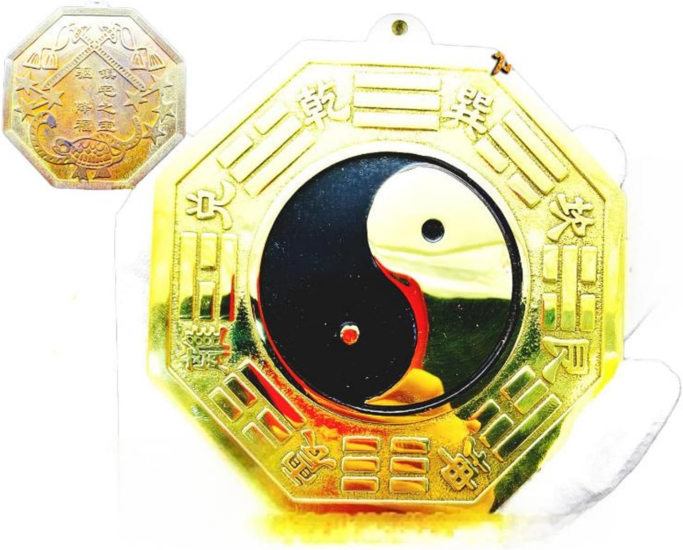 纯黄铜阴阳鱼八卦镜 Feng Shui Good Amulet 黑白乾坤太极镜图平面大门口家用阳台摆件 fengshui Chinese Tassel Ornaments-1695