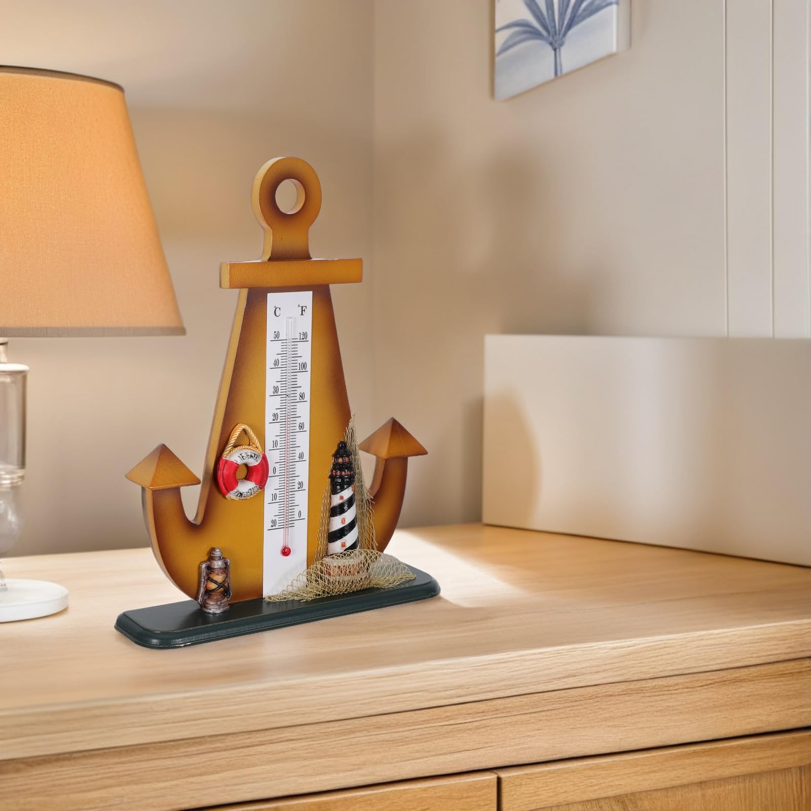 Abaodam Termometro da Tavolo a Forma di Ancora in Stile Marinaro, Decorazione Marina per Interni ed Esterni, Scultura Resistente Indicatore Temperatura Integrato per Casa, Ufficio