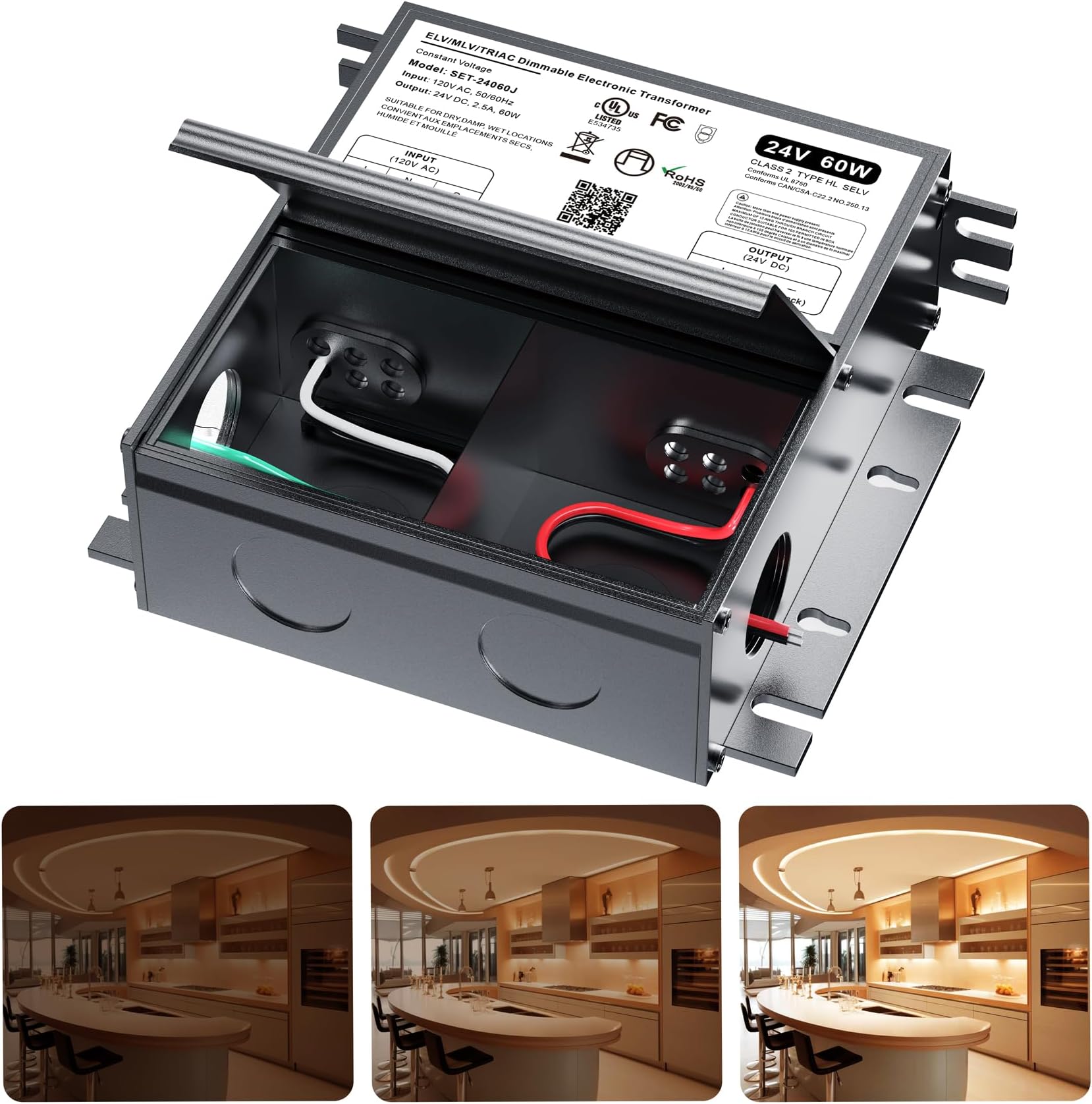 Adapter-Universe24V Dimmable LED Driver, 60W Triac ELV/MLV Compatible with Lutron & Leviton Switches, Smooth Flicker Free Dimming