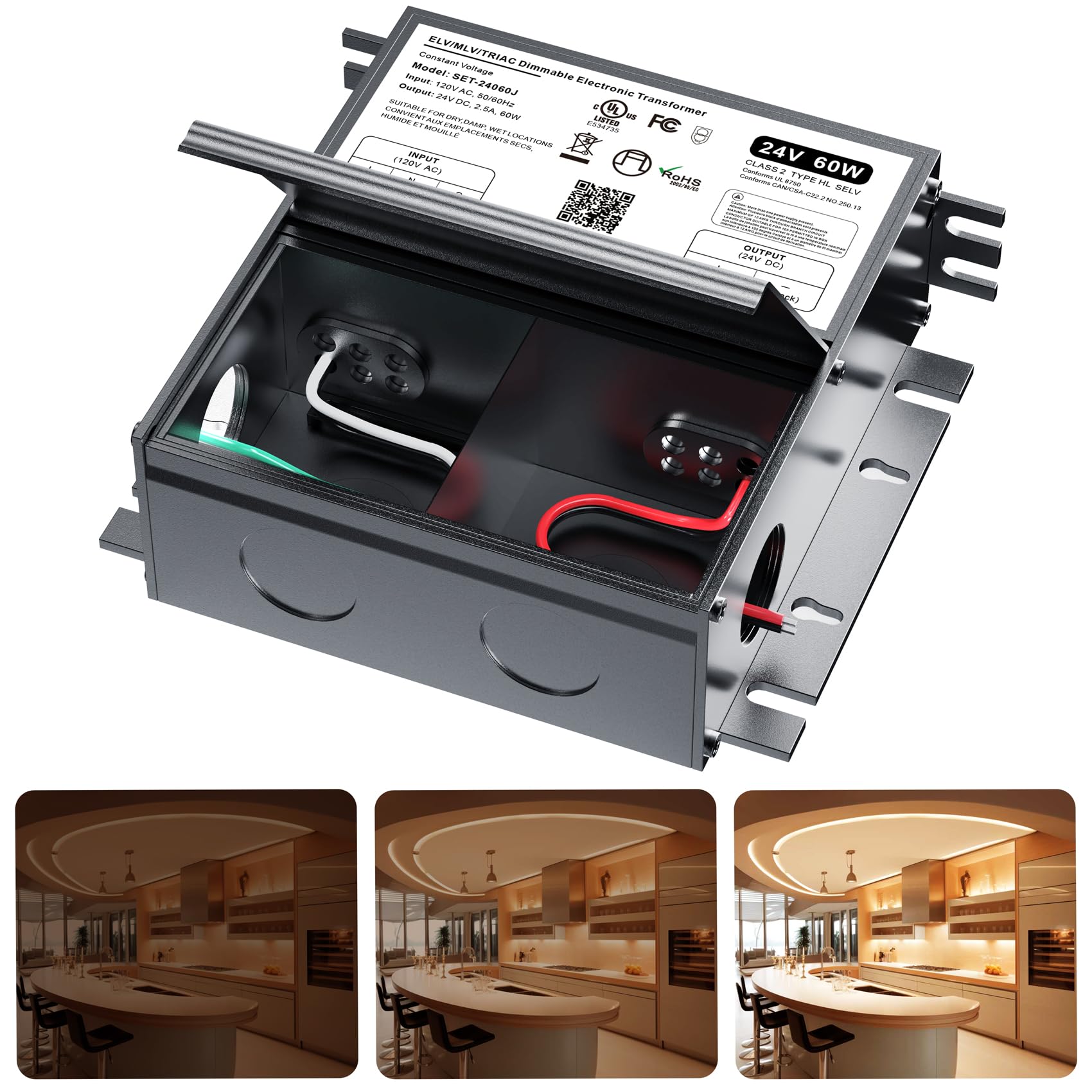 Adapter-Universe24V Dimmable LED Driver, 60W Triac ELV/MLV Compatible with Lutron & Leviton Switches, Smooth Flicker Free Dimming