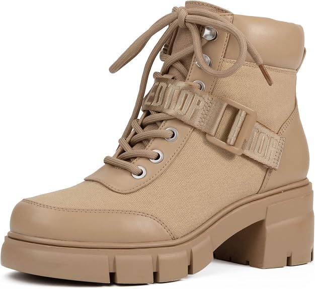 REDTOP Women's Combat Boots Chunky Lug Sole Lace-Up Casual Ankle Boots