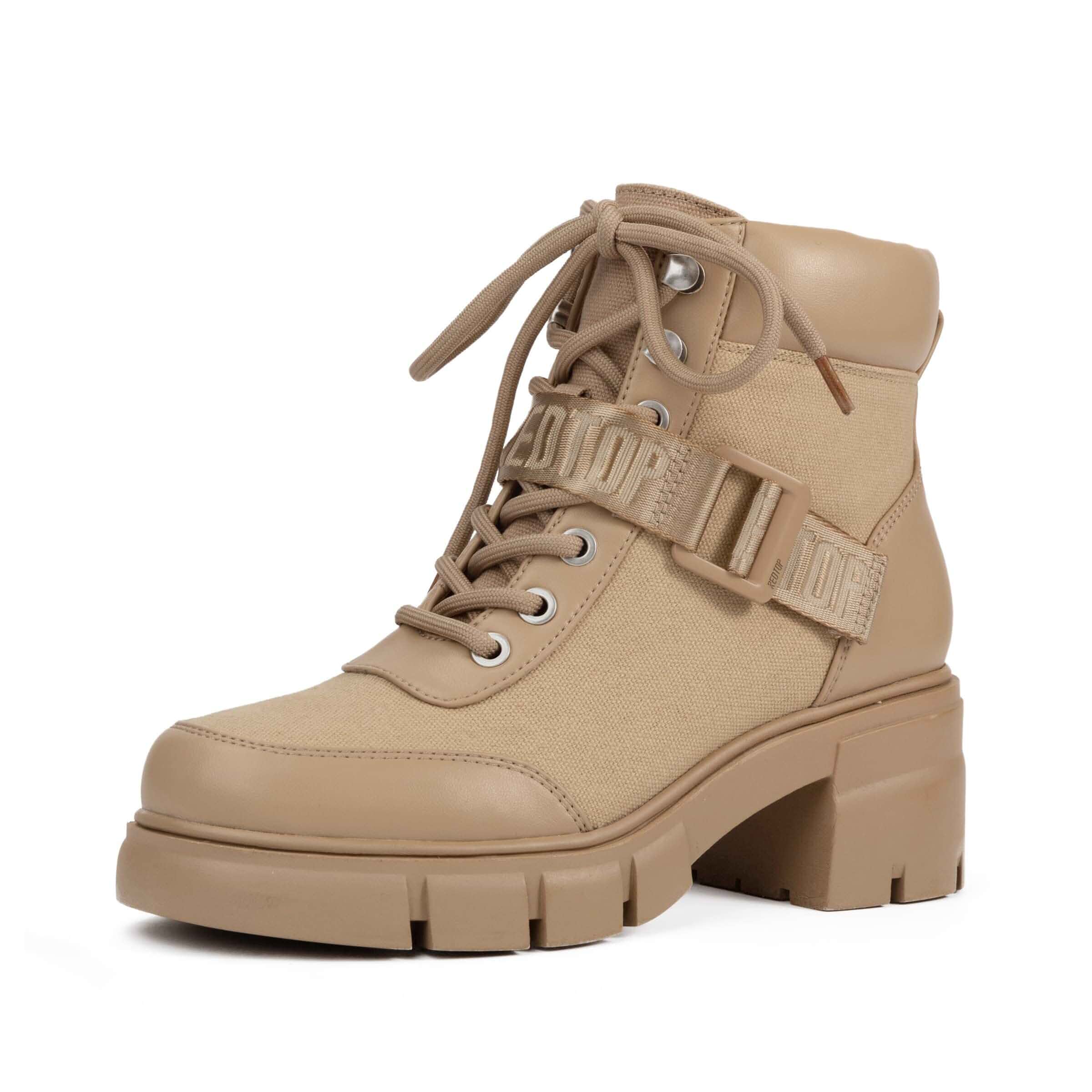 REDTOP Women's Combat Boots Chunky Lug Sole Lace-Up Casual Ankle Boots Canvas and PU Upper,Round Toe,Anti-Slip Rubber Tread,Block Heel,Goth,Rave,Festival,Outdoor,Shopping,Travel