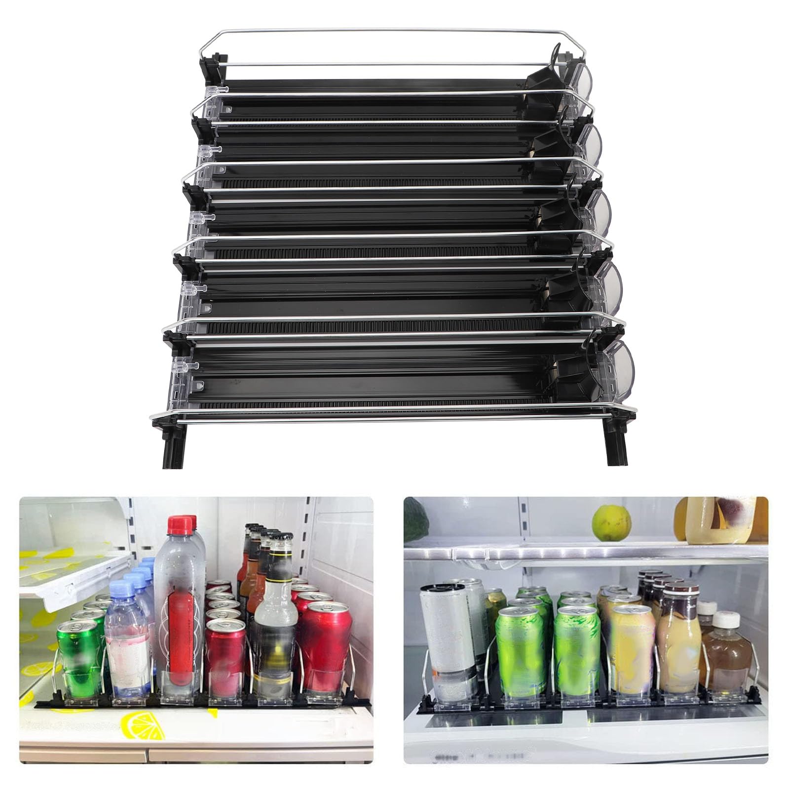 5 organizadores de bebidas para frigorífico, dispensador de latas de refresco transparente para frigorífico, empujador automático, dispensador de latas de refresco (Black)