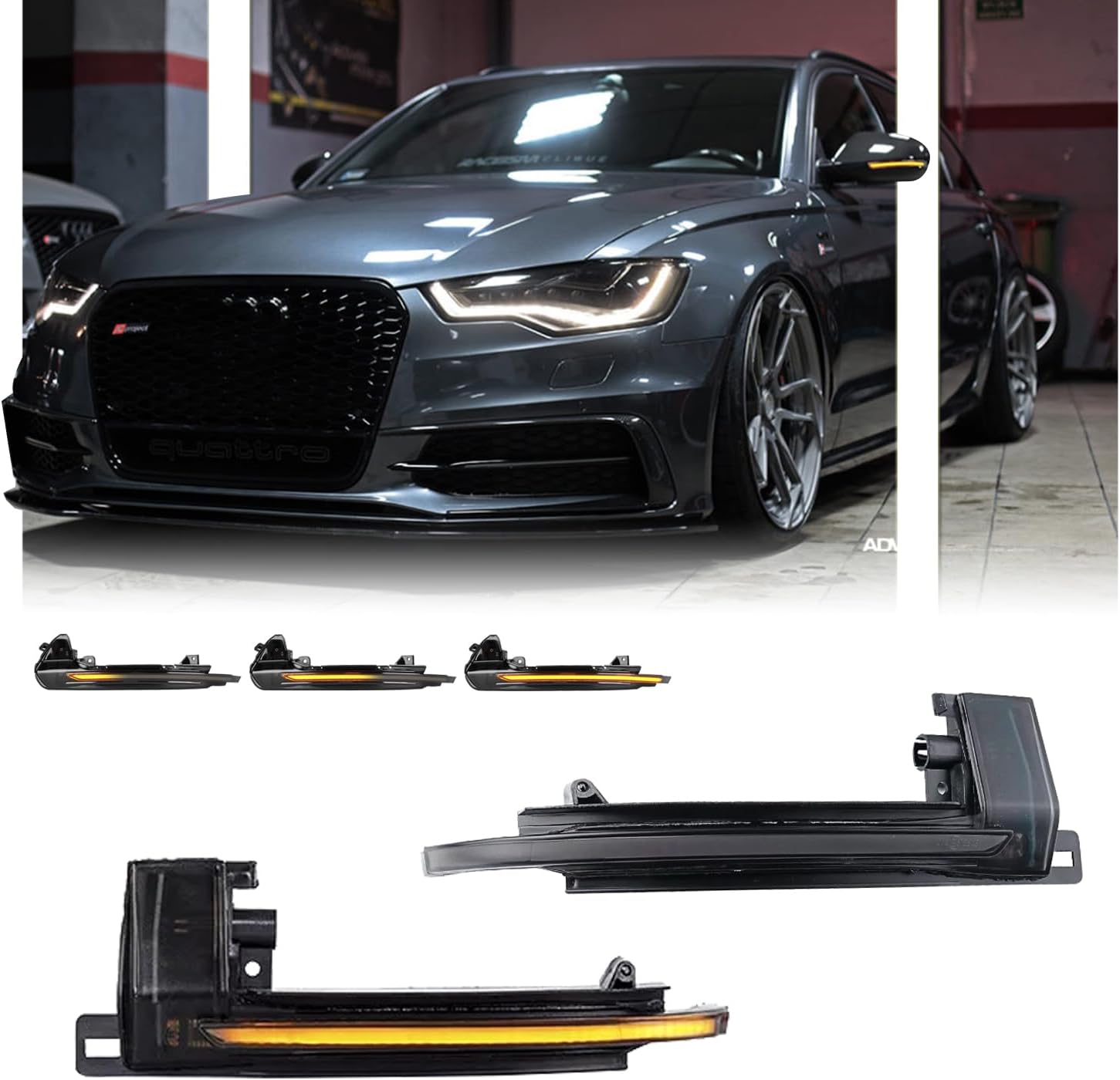 2 PCS Sequential Dynamic LED Side Mirror Turn Signal Lights for Au-di A4 A5 B8 S4 S5 Q3 A6 C6 S6, Audi Accessories Clear Lens Turn Signal Indicator Lamp