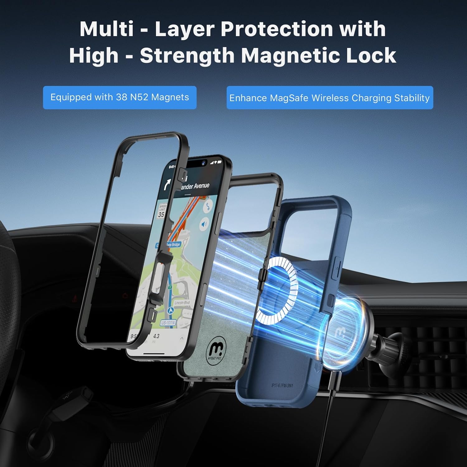 M MYBAT PRO Maverick Series Rogue Edition Phone Case for iPhone 17 Pro Case,[Compatible with,Magnetic Back,Anti-Drop,Shockproof,Heavy Duty Protection (Blue) - Image 3