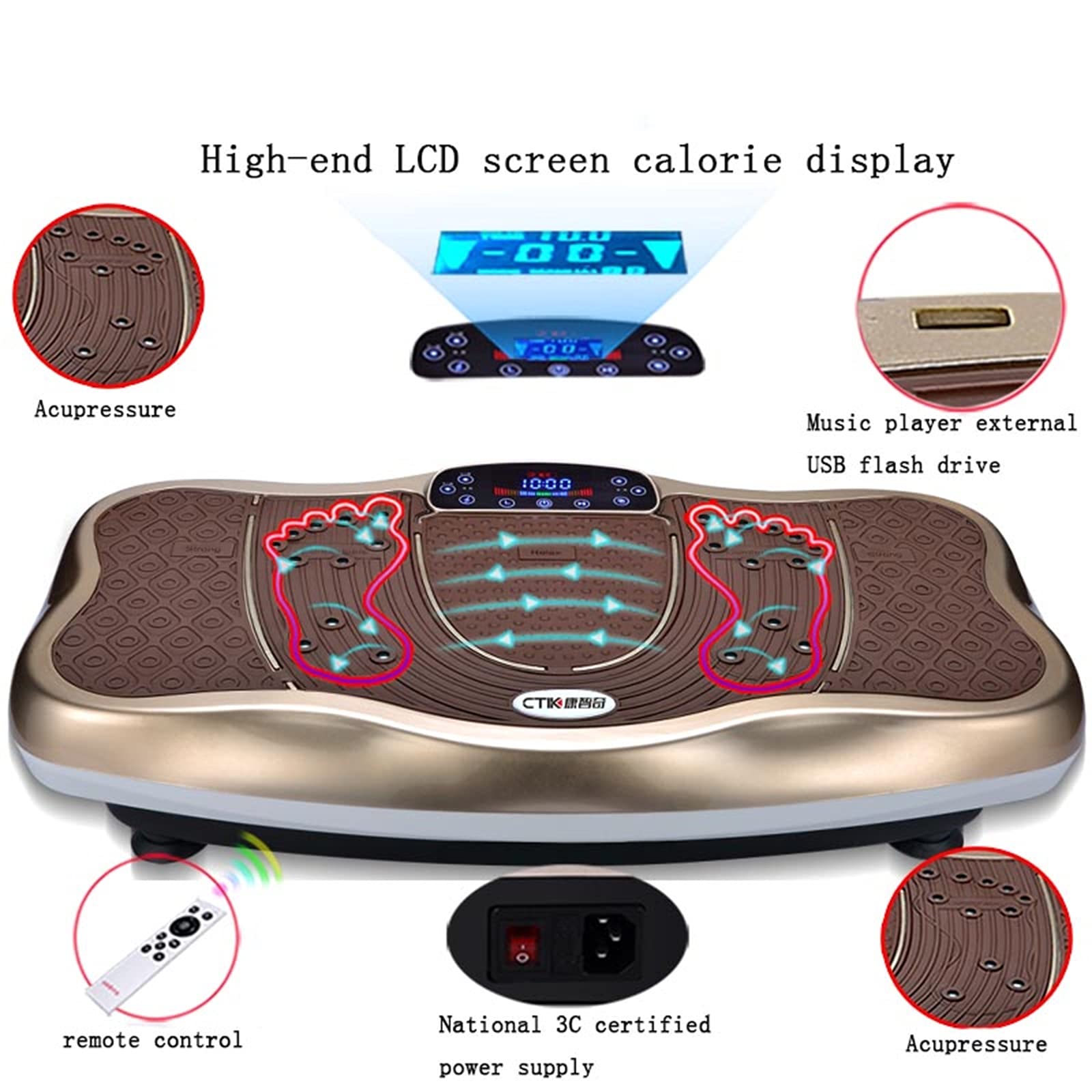 Pedane vibranti, pedana Vibrante con Altoparlante Bluetooth, 5 modalità di Programma, 2 Fasce di Resistenza, Allenatore Fitness Vibrante per Perdita di Peso e Corpo