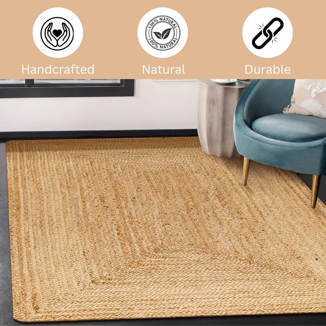 Handcrafted Jute Braided Rug 3x5 Feet - 100% Natural Jute Area Rug - Rustic Farmhouse Boho Accent Rug for Living Room Bedroom Kitchen Hallway Entryway Reversible Handwoven Floor Rug
