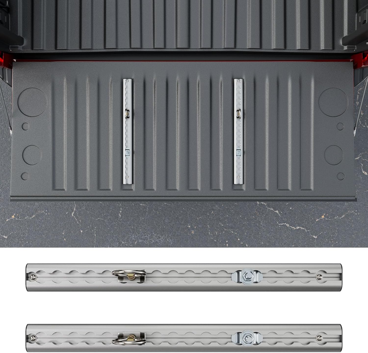 SZYANG Tailgate Trail Rail System Compatible with 2019-2026 Chevy Silverado 1500 Tailgate Track Cargo Management Tie Down Rail Replacement for 2019-2026 Chevy Silverado Accessories