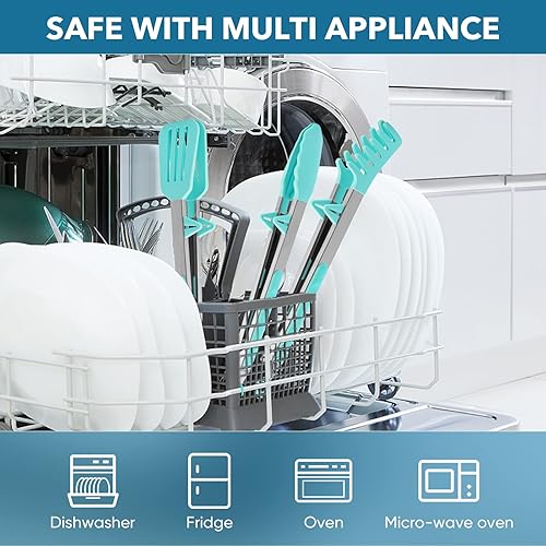 Miniatura 8 de Maywe Tanso - Paquete de 5 pinzas de silicona para cocinar 4 pinzas de cocina de 13 pulgadas con puntas de silicona pinzas antiadherentes de acero