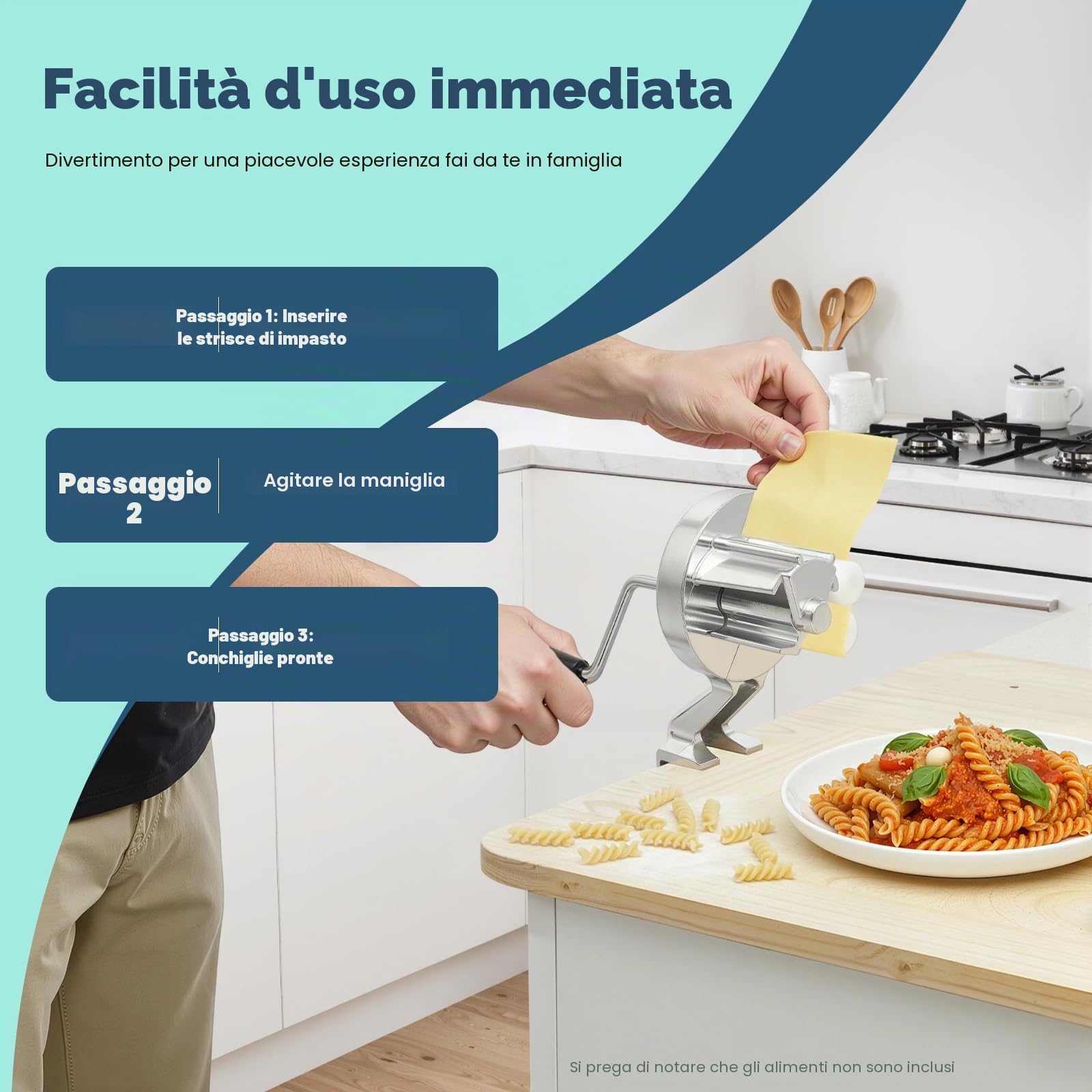 Macchina per Cavatelli, macchina manuale per gnocchetti con manovella e rulli, macchina per pasta da cucina in lega di alluminio fissabile per gnocchetti e conchiglie, argento
