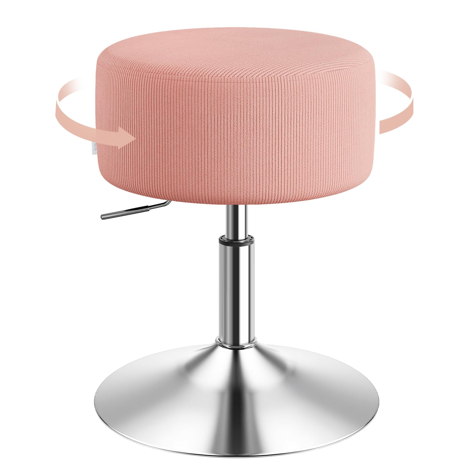 WOLTU Round Vanity Stool, Swivel Makeup Chair, with Adjustable Height for Living Room, Cafe and Bistro, Upholstered Seat in Corduroy, Pink, BH409rs-1