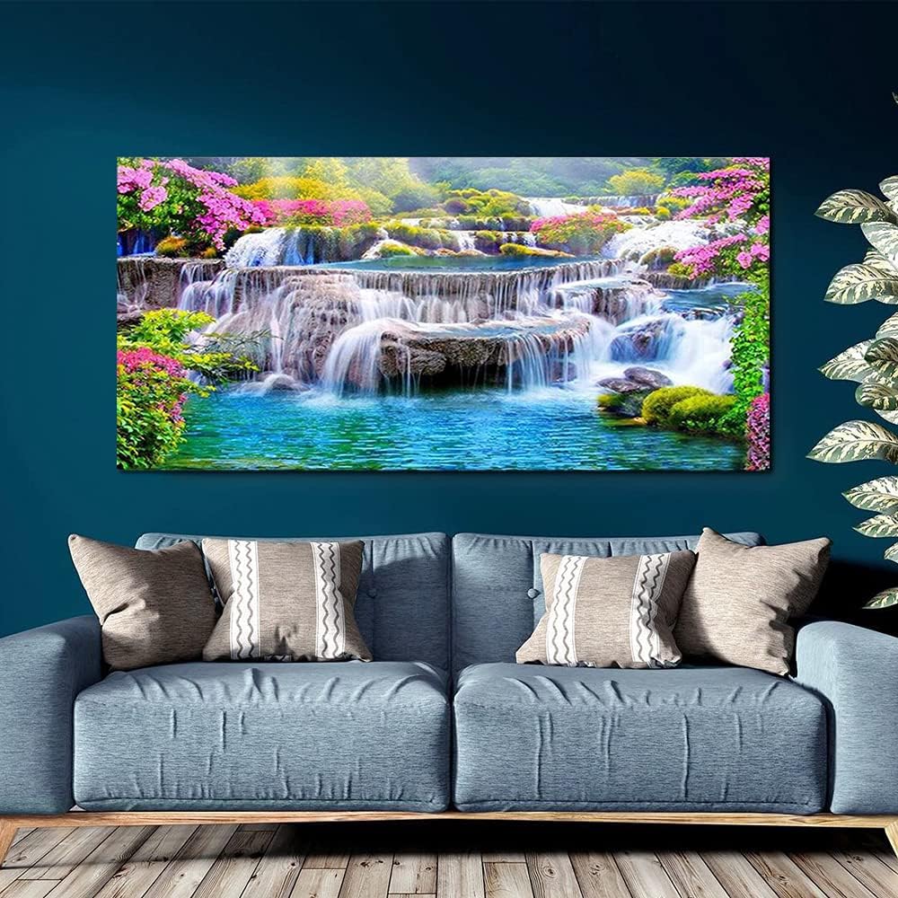 DIY 5D Diamond Painting Kits for Adults Waterfall Scenery Embroidery Full Round Drill Large Size(55.1x19.7 inch) Diamond Crystal Gem Arts Painting Craft for Home Wall Decor