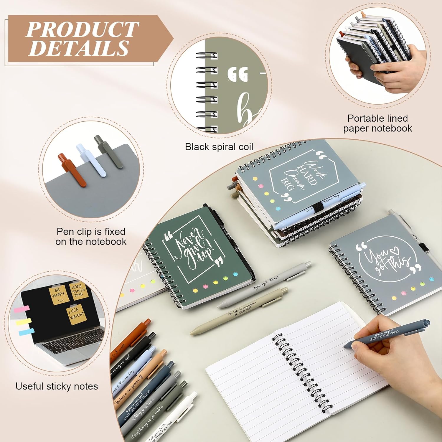 Tenceur 30 Set Employee Appreciation Day Gift Bulk Inspirational Spiral Notebook with Sticky Note Motivational Ballpoint Pen Thank You Gift for Office Coworker Staff Team Teacher Student