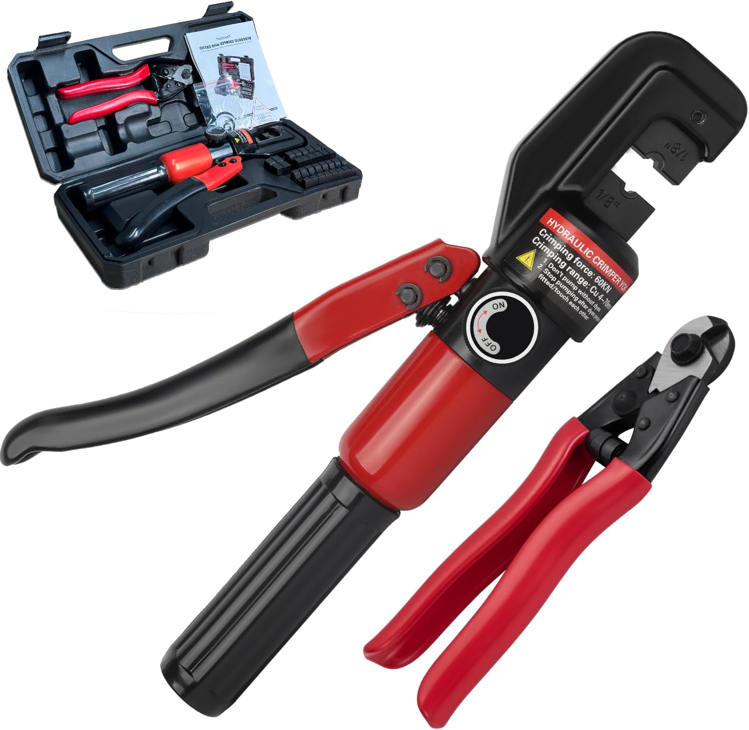 Upgraded Hydraulic Crimping Tool for 1/8" 3/16" Stainless Steel Cable Railing Kits, Hand Hydraulic Crimper with Return Spring, Reinforced Unbreakable Head and 9 Pairs Black Oxide Coated Dies