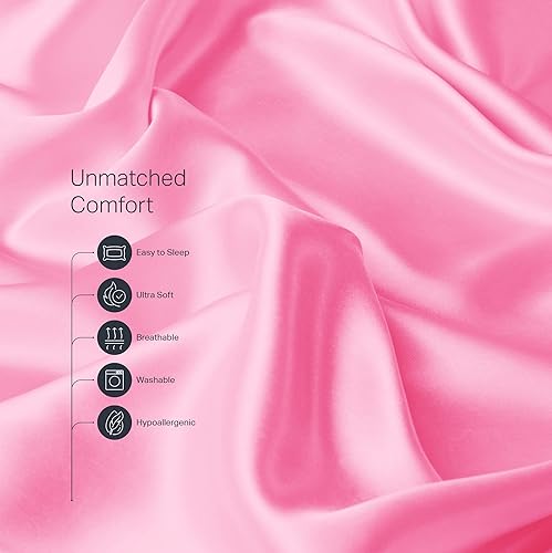 Miniatura 4 de Al Ahmedani Linen Juego de 2 fundas de almohada de satén rosa para cabello y piel, tamaño estándar, fundas de almohada de satén con cierre de sobre,