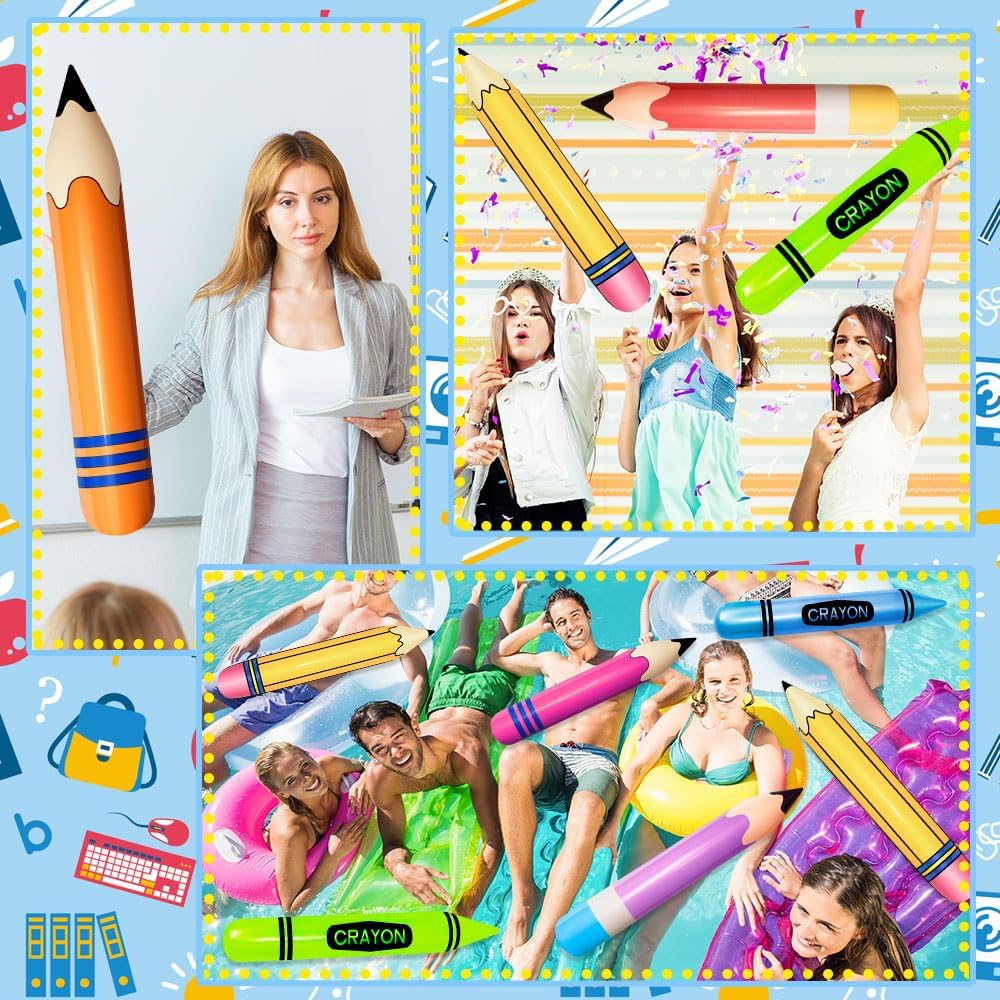 8 Pieces Inflatable Pencil Crayon Balloon Combo Set Rich Colours Back to School Party School Decoration for Classroom Playground Indoor Outdoor Birthday Party Decoration image 5