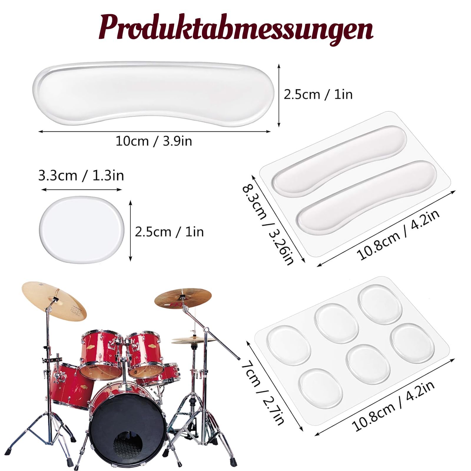 22 Stück Trommel Dämpfer Gele, Transparente Silikon-Gel-Pads Für Trommeln, Selbstklebende Weiche Silikon-Trommel-Schalldämpfer-Pads, Ovale Und Lange Streifen