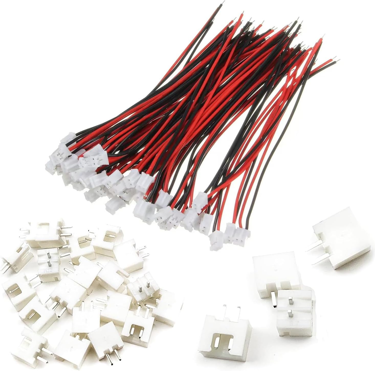50PCS 25 Sets Mini Micro JST-XH 2.54mm Pitch 2 Pin Male Connector with 10cm Silicone Wire Cables and Female Socket