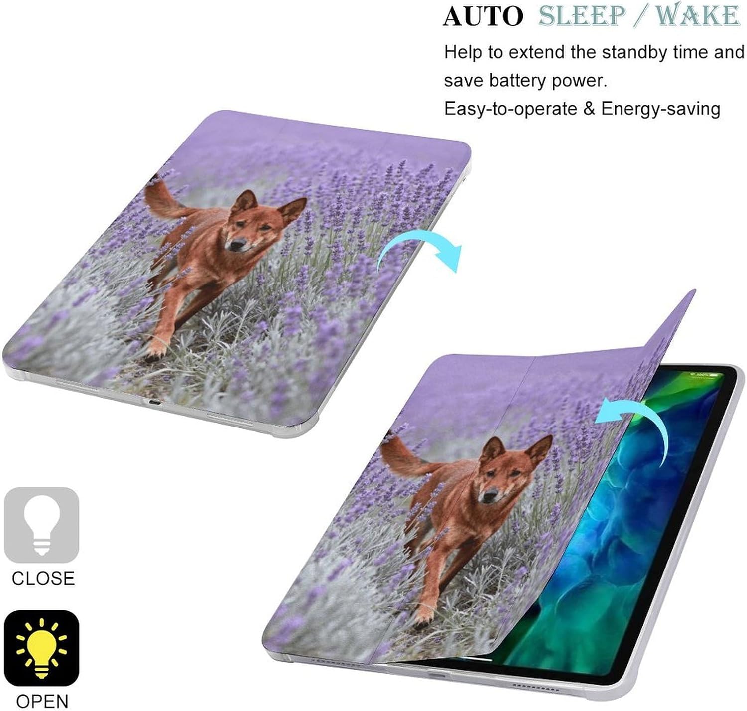 Dingo Lavender Field 12.9 in Trifold for iPad Case with Pencil Holder image 3