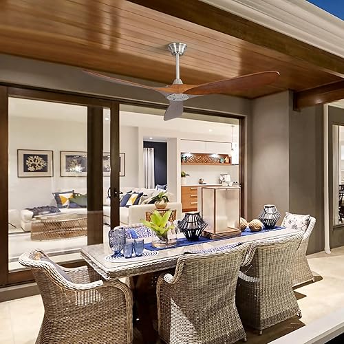 Miniatura 3 de Sofucor - Ventilador de techo sin luces, de 60 pulgadas, de perfil bajo y montaje empotrado, ventilador de techo moderno de madera para interiores,