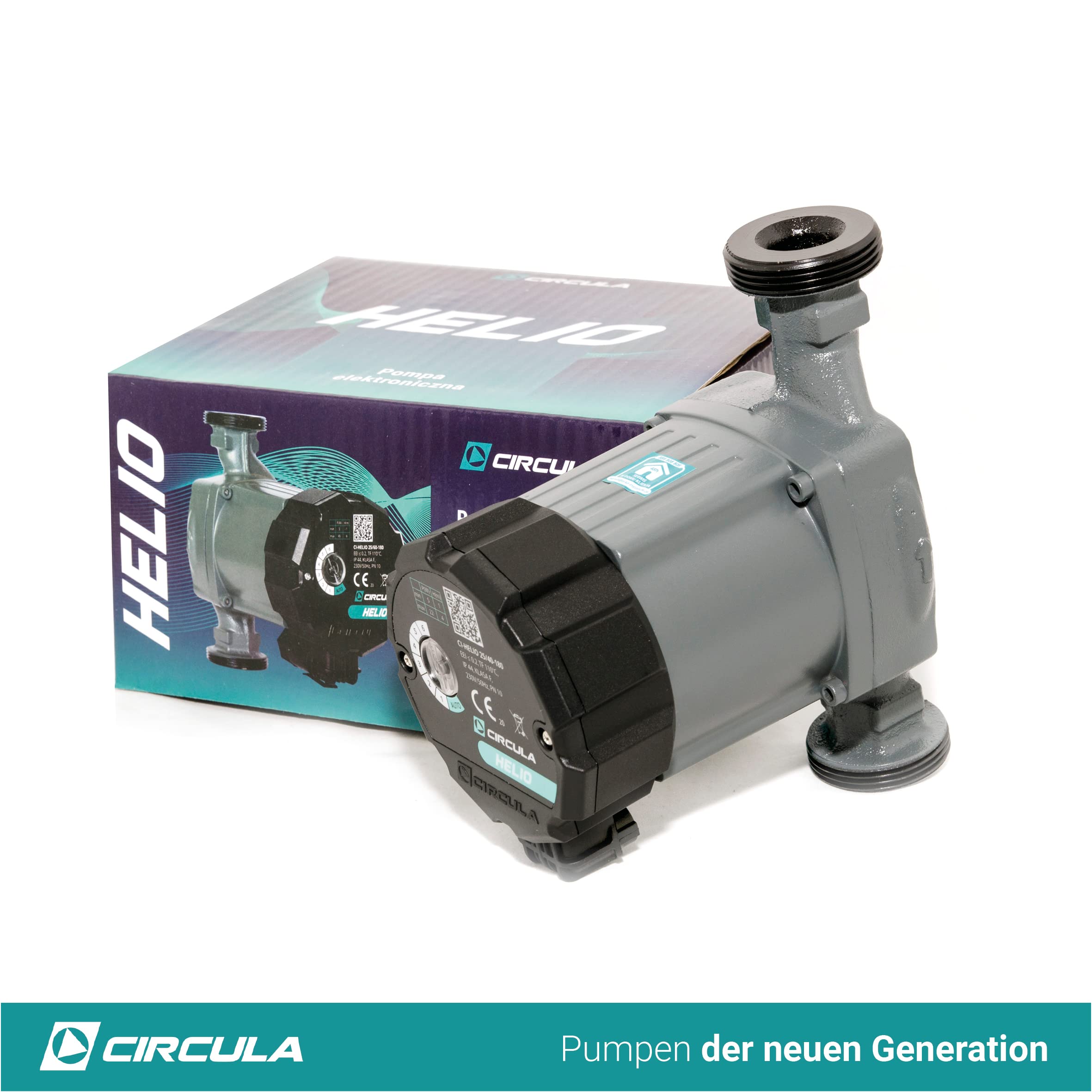 CIRCULA Hocheffizienzpumpe Helio 25-40/180, Robuste Umwälzpumpe und Heizungspumpe, IP 44, Auto-Modus und Stufenloser Drehknopf für Einfachste Bedienung, Spart bis zu 80% an Strom
