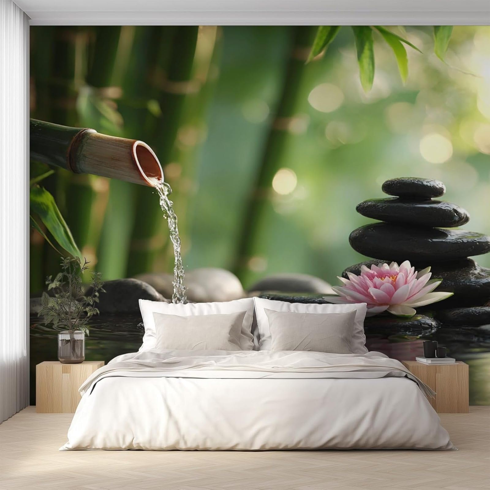 Carta da parati per meditazione, nera e verde, per camera da letto, pace, spa, loto, zen, pietra, con foto, soggiorno, carta da parati in tessuto non tessuto, decorazione murale, motivo, 400 cm x 280
