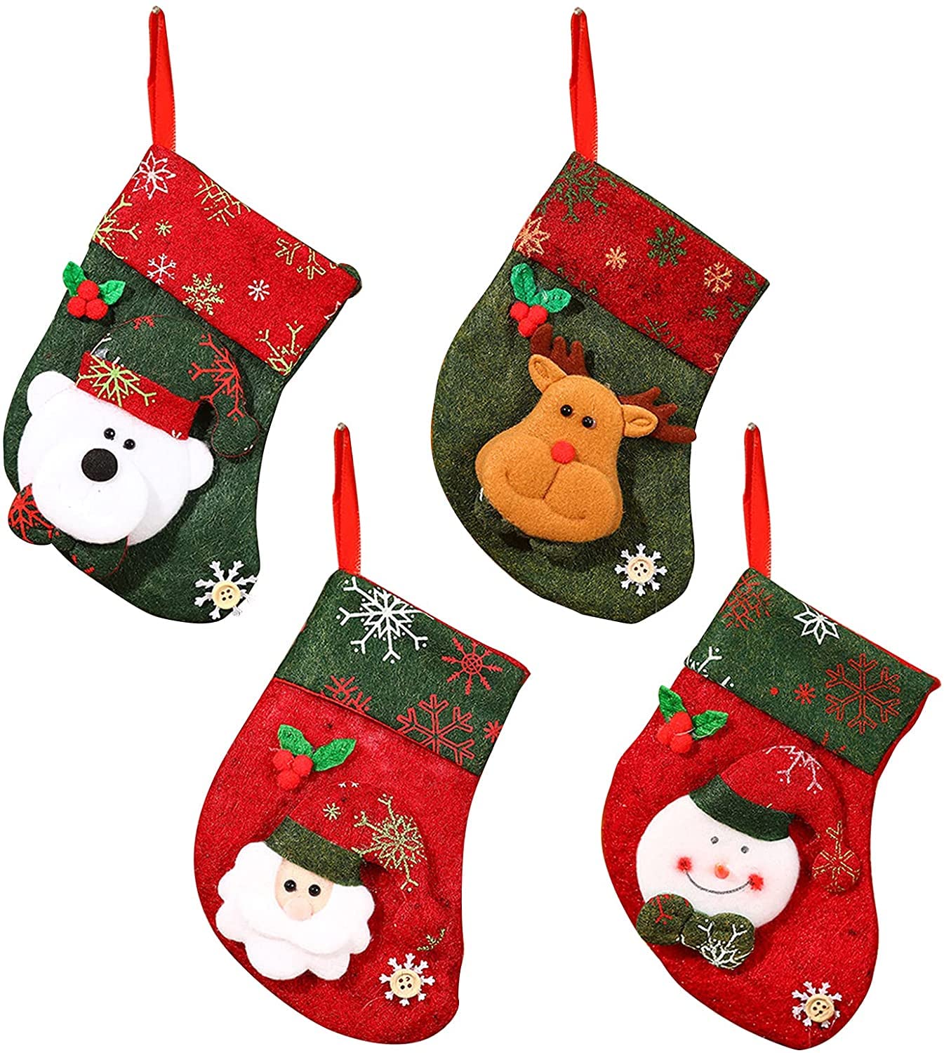 umbresen 4 Pack Christmas Stockings for Christmas Fireplace Hanging Stocking Tree Ornaments Gift Bag Candy Container Small Socks for Family Xmas Party Decorations (B)