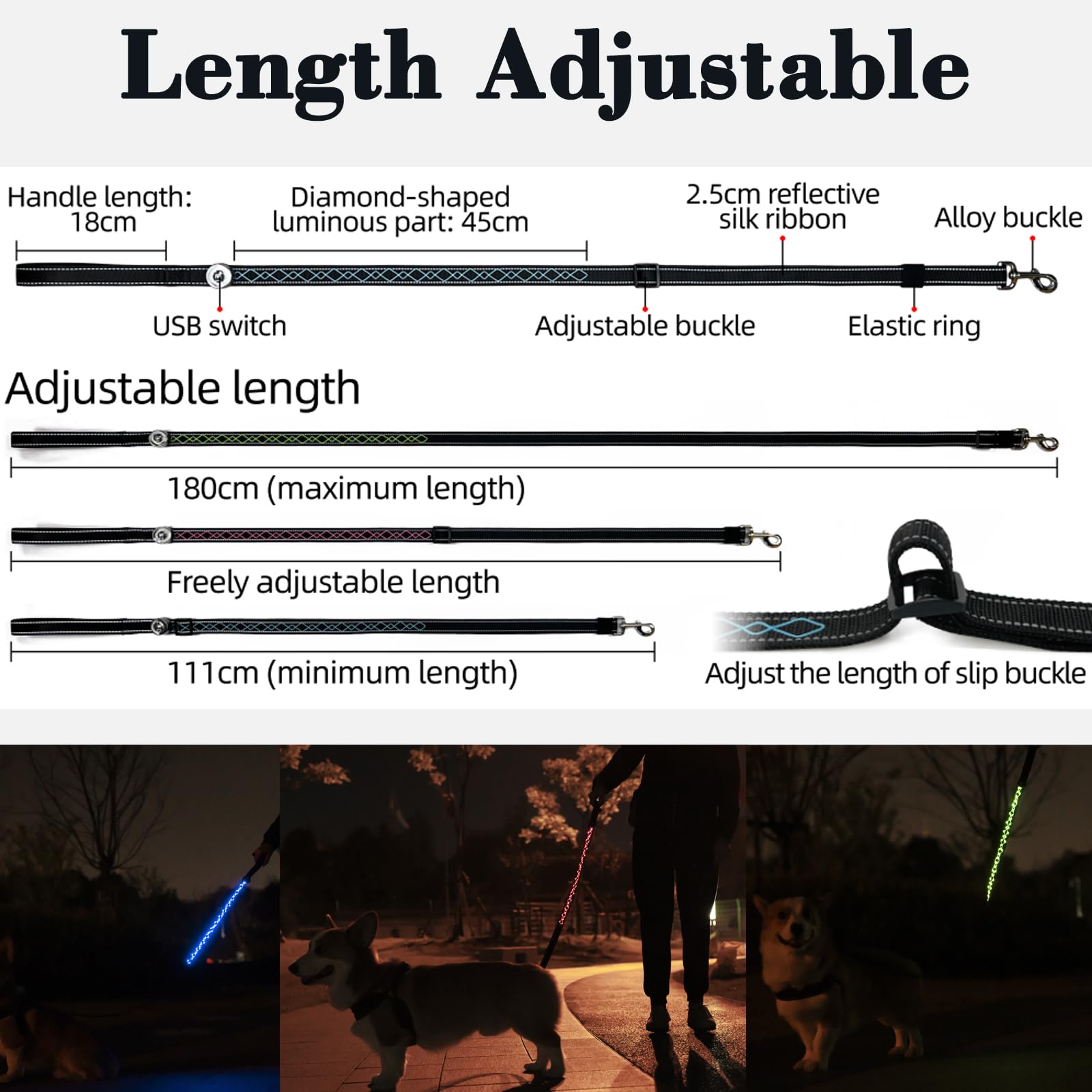 View of Snapklik.com : LED Dog Leash,Rechargeable Nylon Light Up Leash For ...