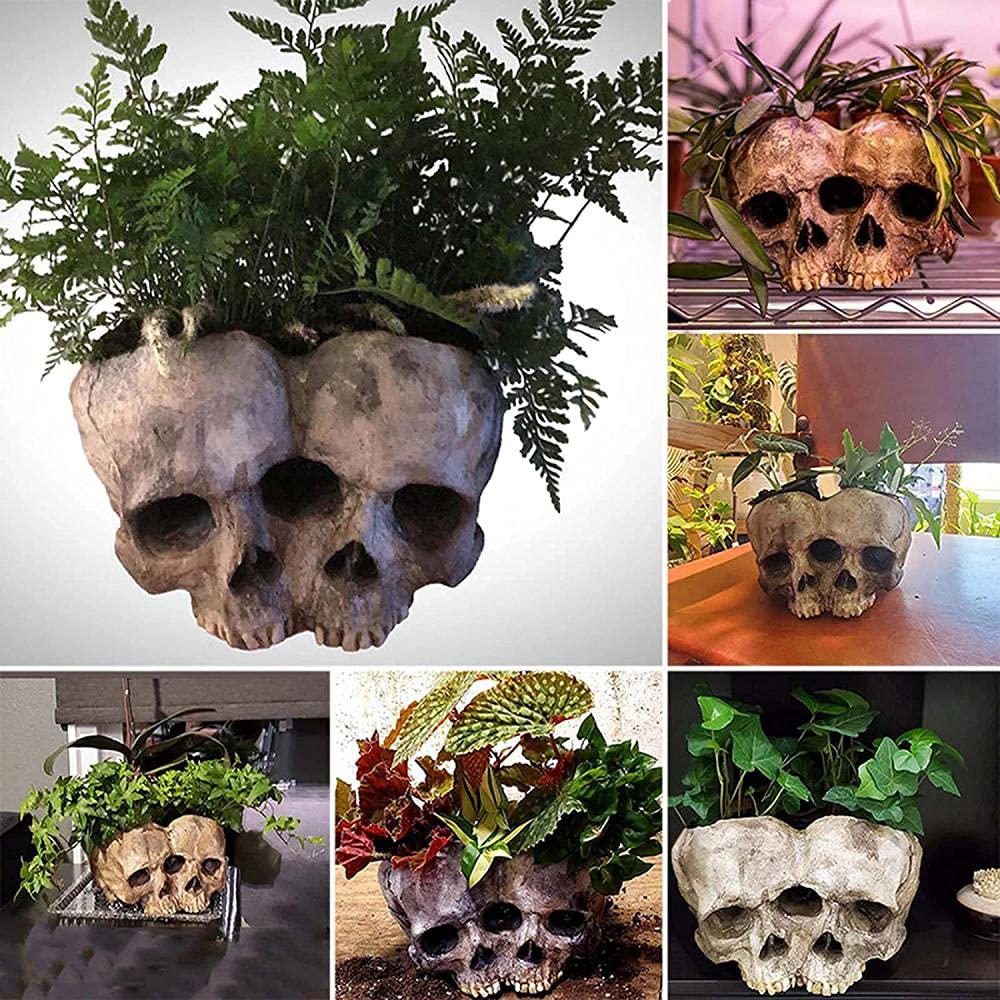 Vaso Fiori A Forma Di Teschio In Resina – Decorazione Gotica Per Piante Grasse, Accessorio Per Casa, Ufficio E Feste Halloween