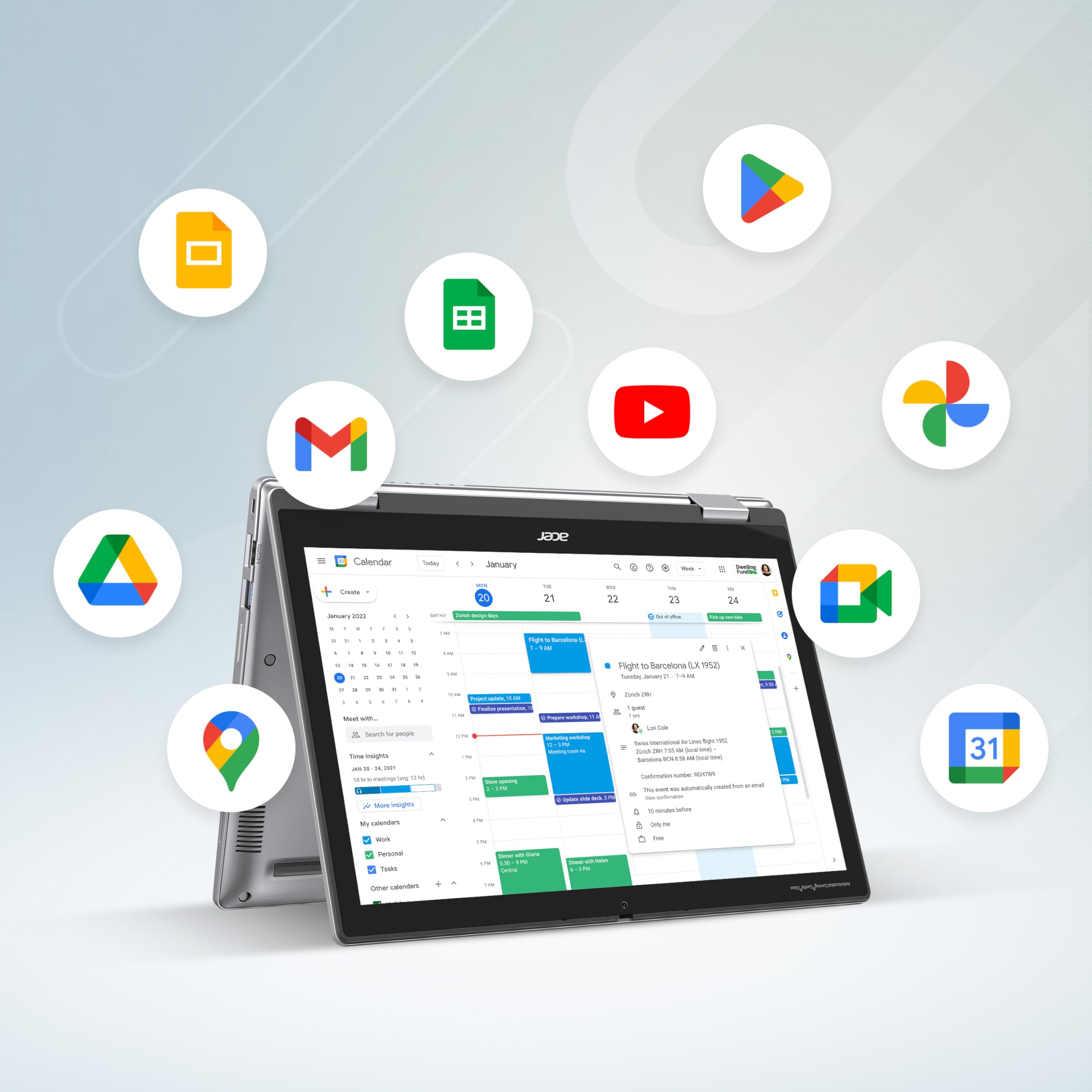 acer Chromebook Spin 312 CP312-1HN-34Z7 - Computer portatile convertibile Intel Core i3-N305 da 12,2" WUXGA IPS Corning Gorilla Glass Touch Display | 8GB LPDDR5 | 128GB eMMC | Wi-Fi 6E | Webcam Full