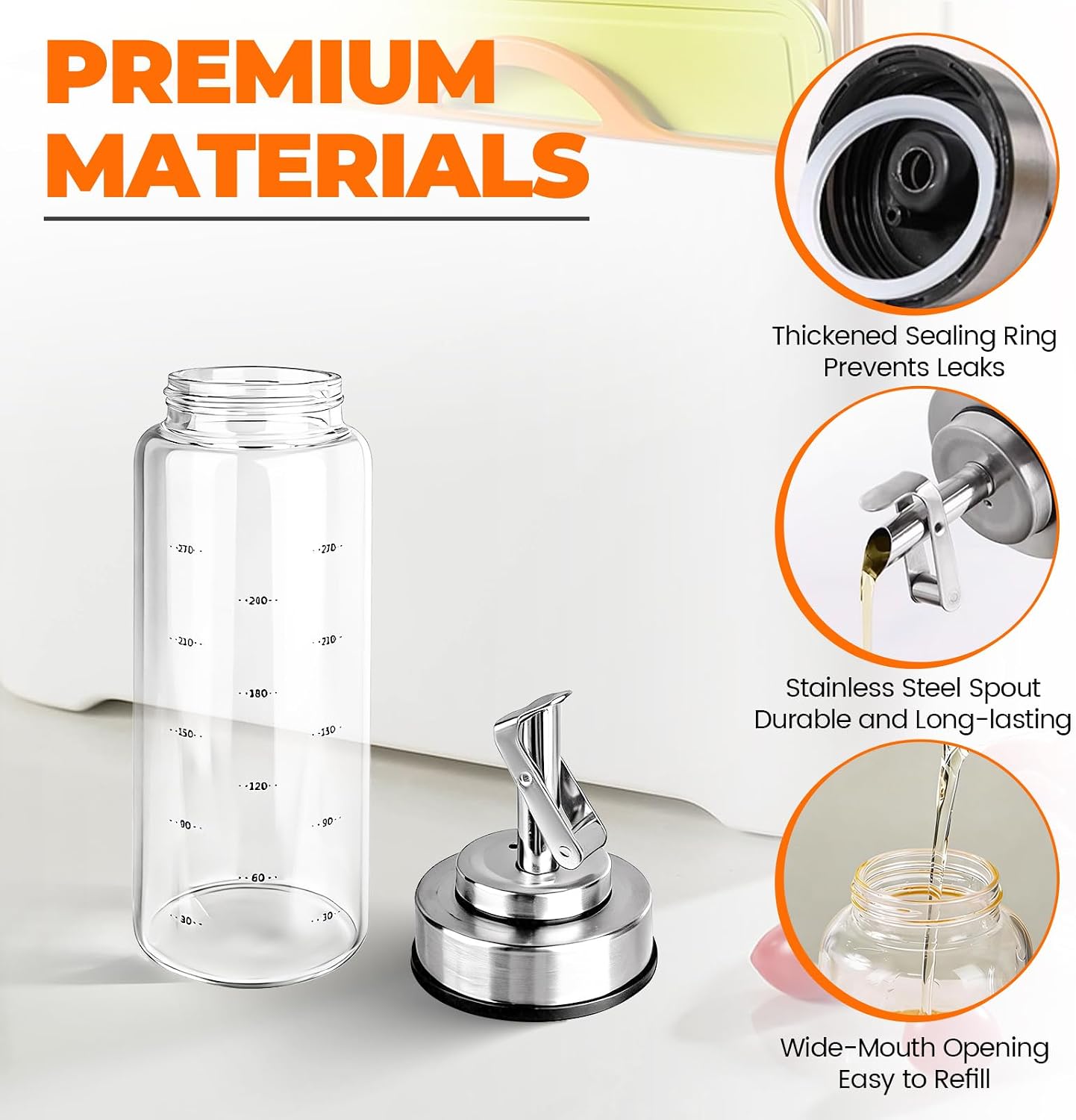1 Pack Sugar Dispenser with Automatic Pour Spout, Sugar Container Glass Shaker Pourer with Stainless Steel Lid & Scale for Coffee Bar and Station, 10.2oz