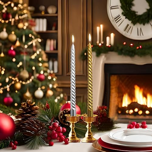 Miniatura 4 de Juego de velas cónicas en espiral de 10 pulgadas para Navidad, 6 velas torcidas doradas y 6 plateadas sin perfume, velas delgadas y cónicas Dripelss