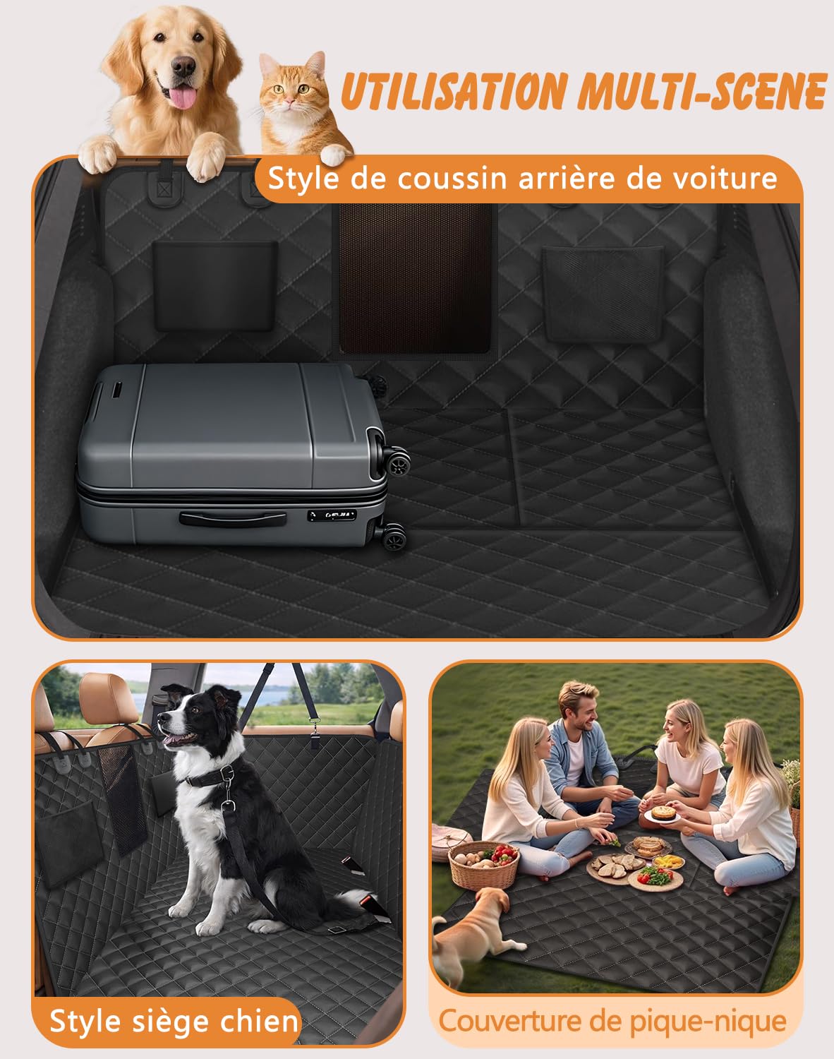 Alfheim Housse de Siège Arrière pour Chien Voiture SUV Camion, Extenseur 180Kg Renforcé, Imperméable&Anti-Rayures, Hamac Voyage Extra Large pour Chiens de Grande Taille, Facile à Installer&Nettoyer
