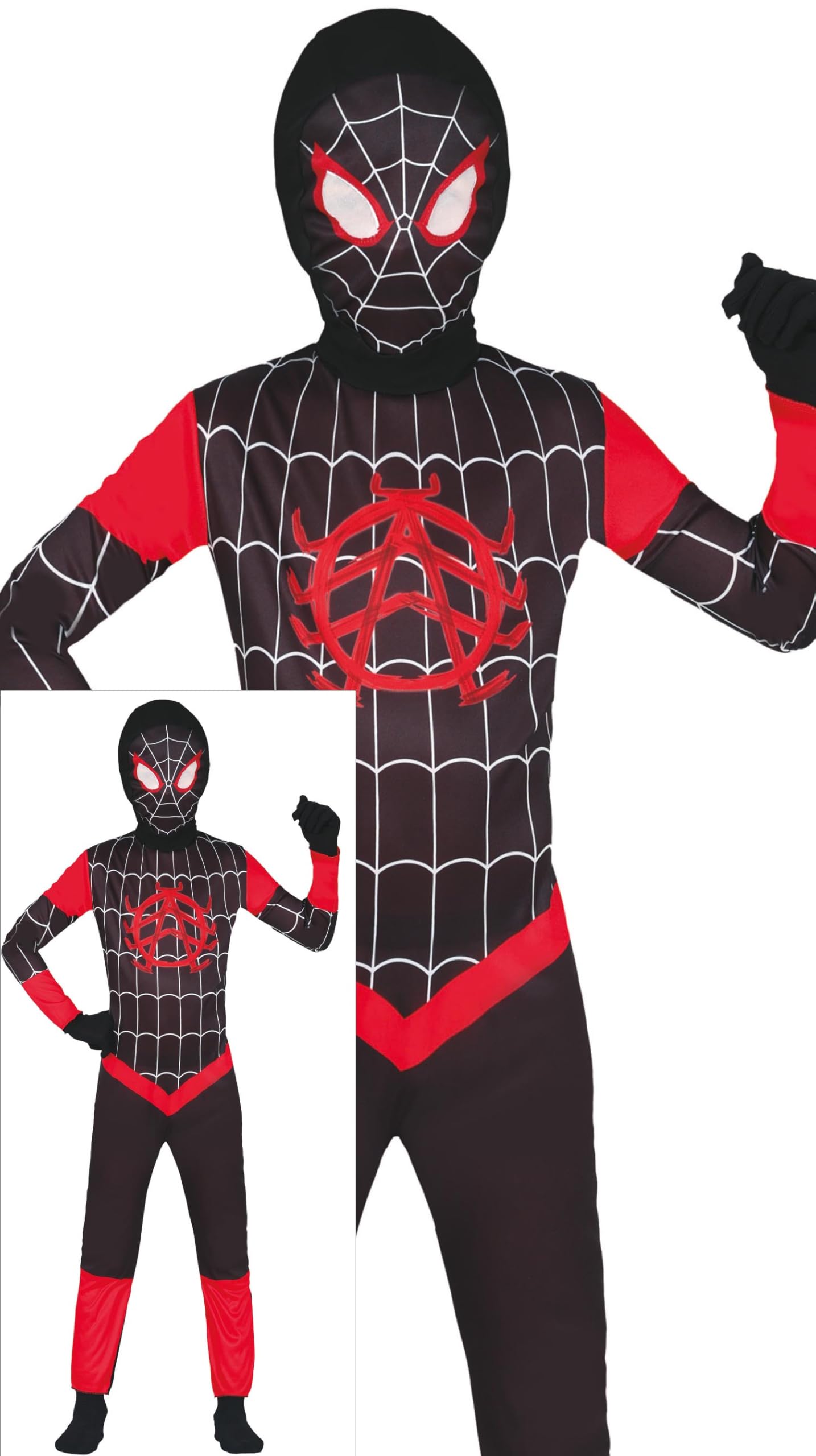 FIESTAS GUIRCA Spider Hero Fancy Dress Costume for Children Boys Red Black Superhero Costume with Mask and Jumpsuit 10–12 Years