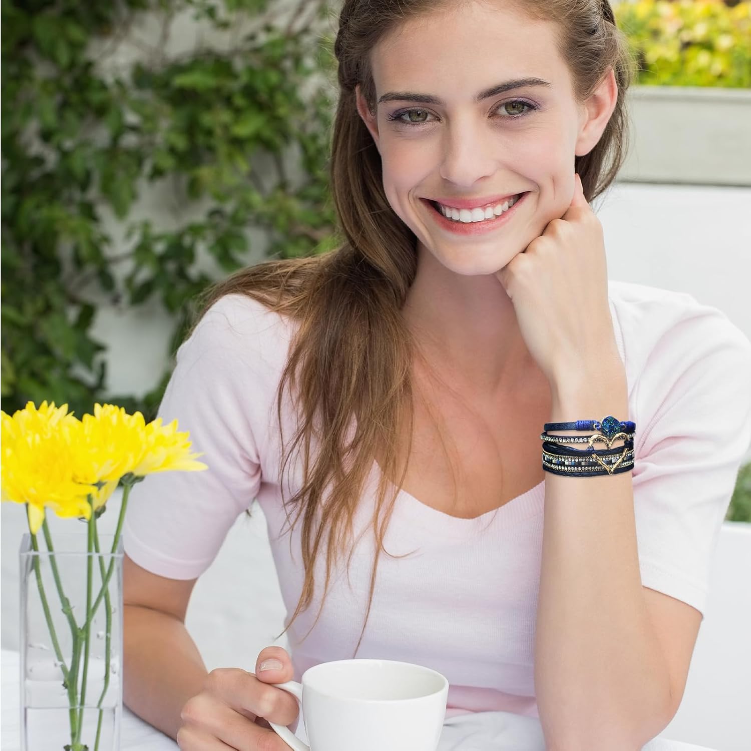 Leather Wrap Bracelet for Women, Boho Cuff Bracelet with Strong Clasp, Multi-Layer Crystal Leather Bracelet for Valentine's Day - Image 7