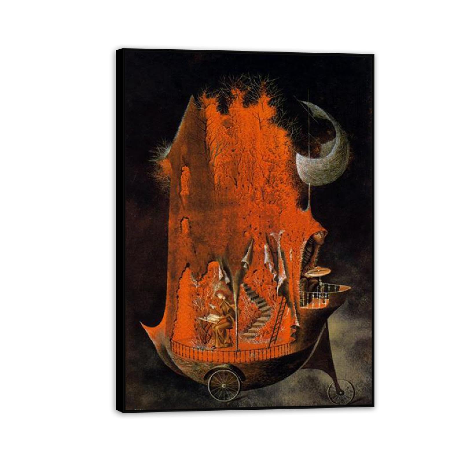 MYCGGDGH Remedios Varo Canvas Wall Art Reproductions of Famous Paintings The emigrants Surrealist Canvas Painting Wall Decor for Living Room Bedroom Home Decor 70x50cm(28x20in) Black Framed